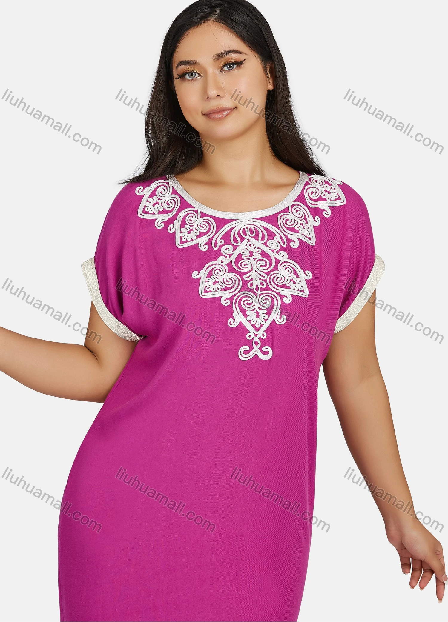 Wholesale Women's Plus Size African Folk Art Short Sleeve Embroidery Maxi Dress - Liuhuamall