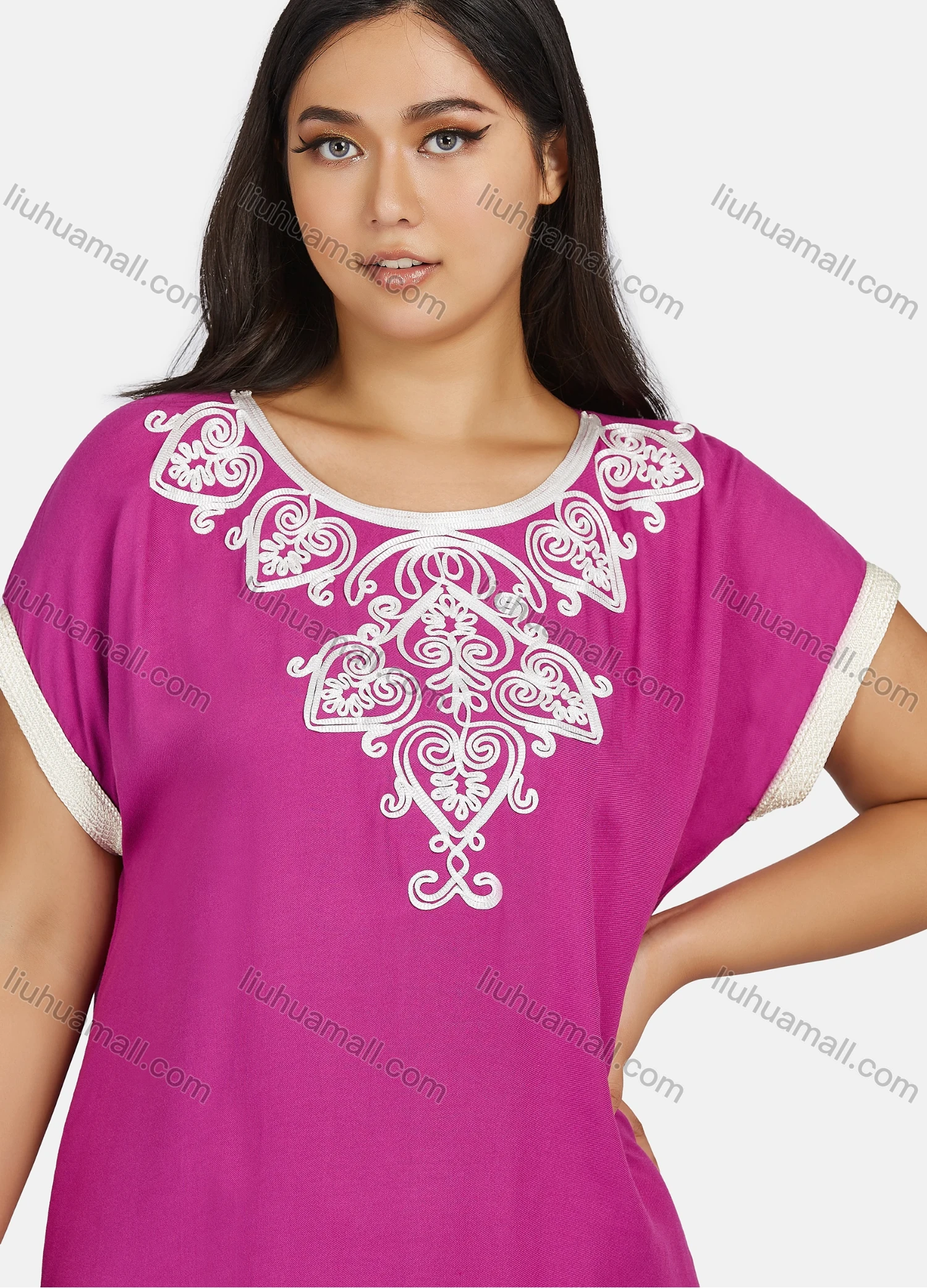 Wholesale Women's Plus Size African Folk Art Short Sleeve Embroidery Maxi Dress - Liuhuamall