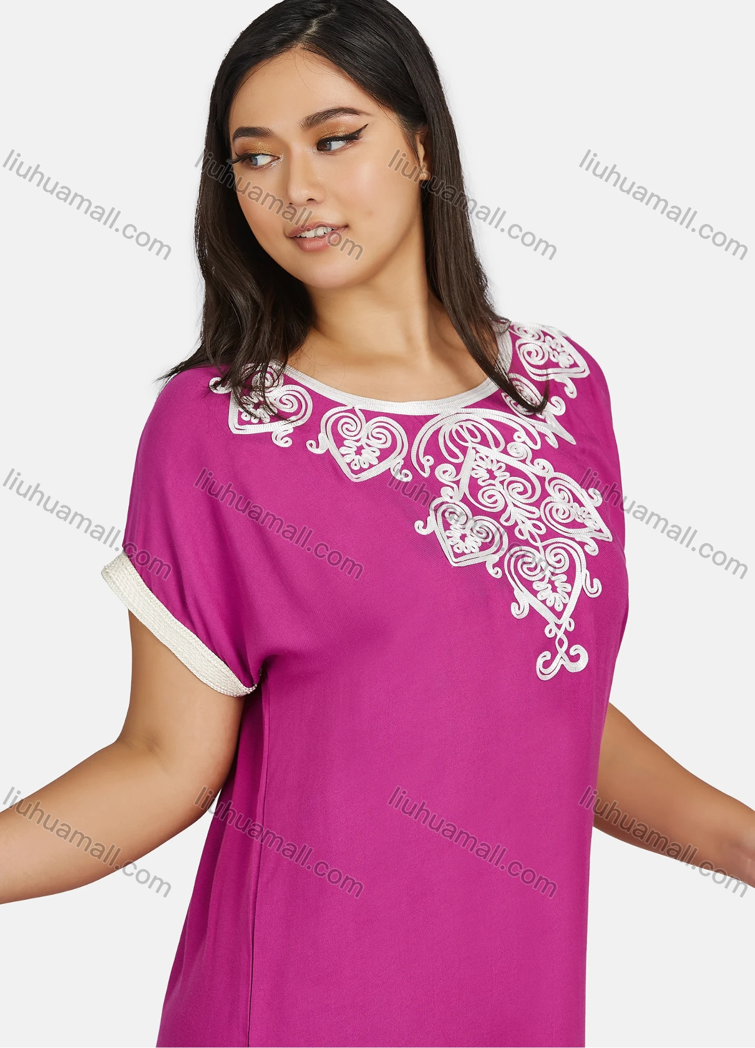 Wholesale Women's Plus Size African Folk Art Short Sleeve Embroidery Maxi Dress - Liuhuamall