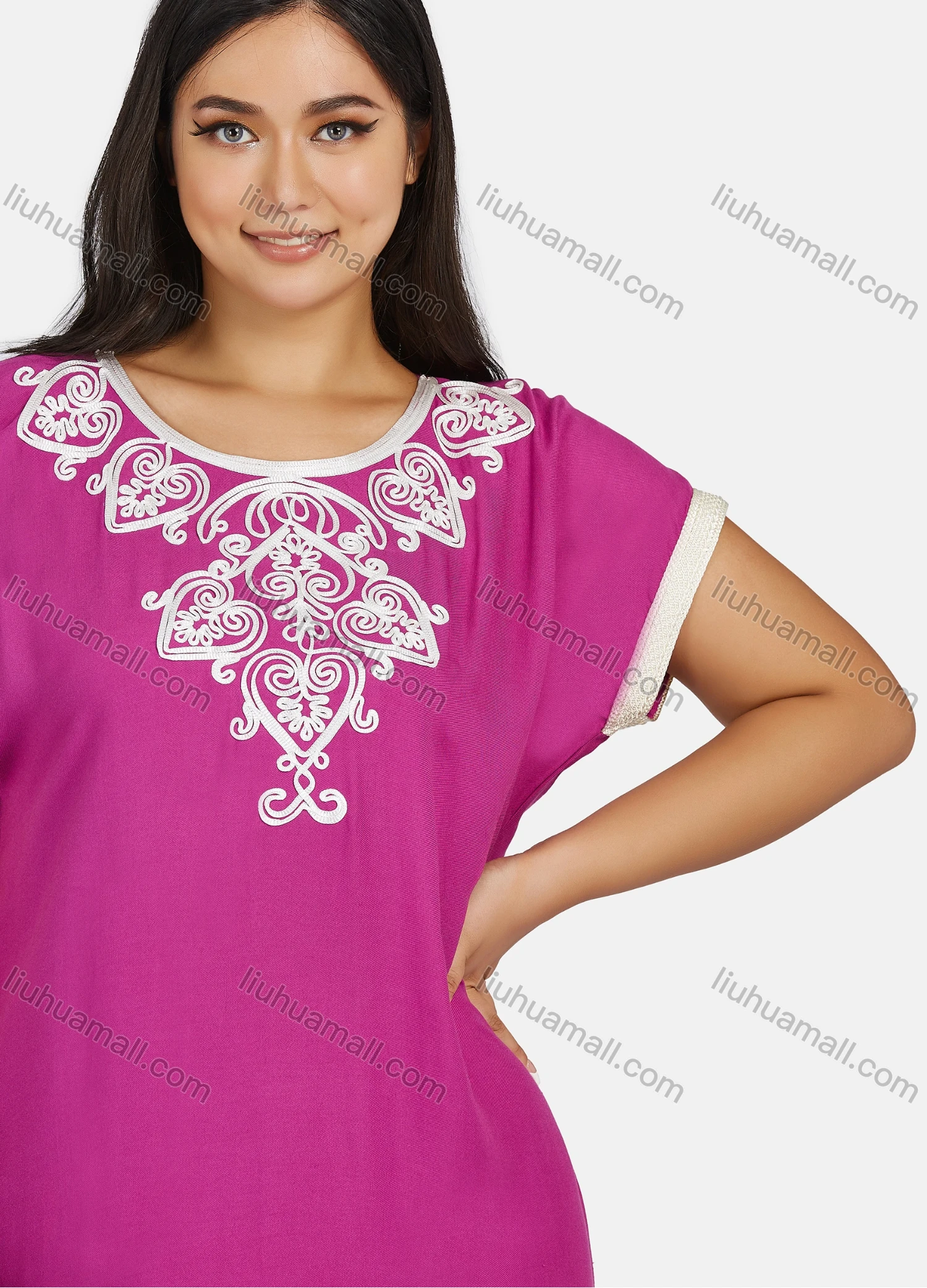 Wholesale Women's Plus Size African Folk Art Short Sleeve Embroidery Maxi Dress - Liuhuamall