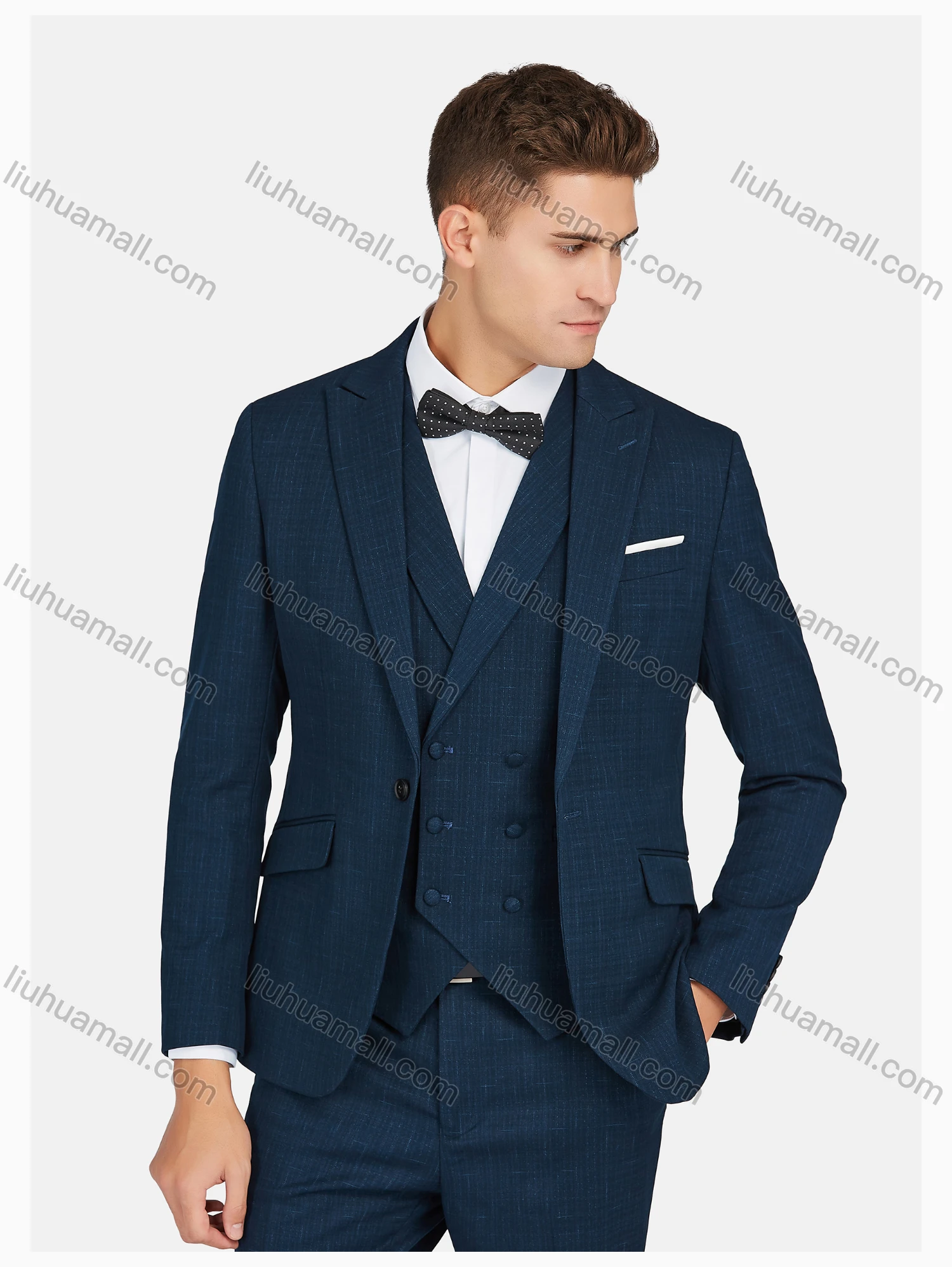 Wholesale Men's Formal Lapel Plain Pockets Blazer & Vest & Pant 3 Pieces Suit Sets - Liuhuamall