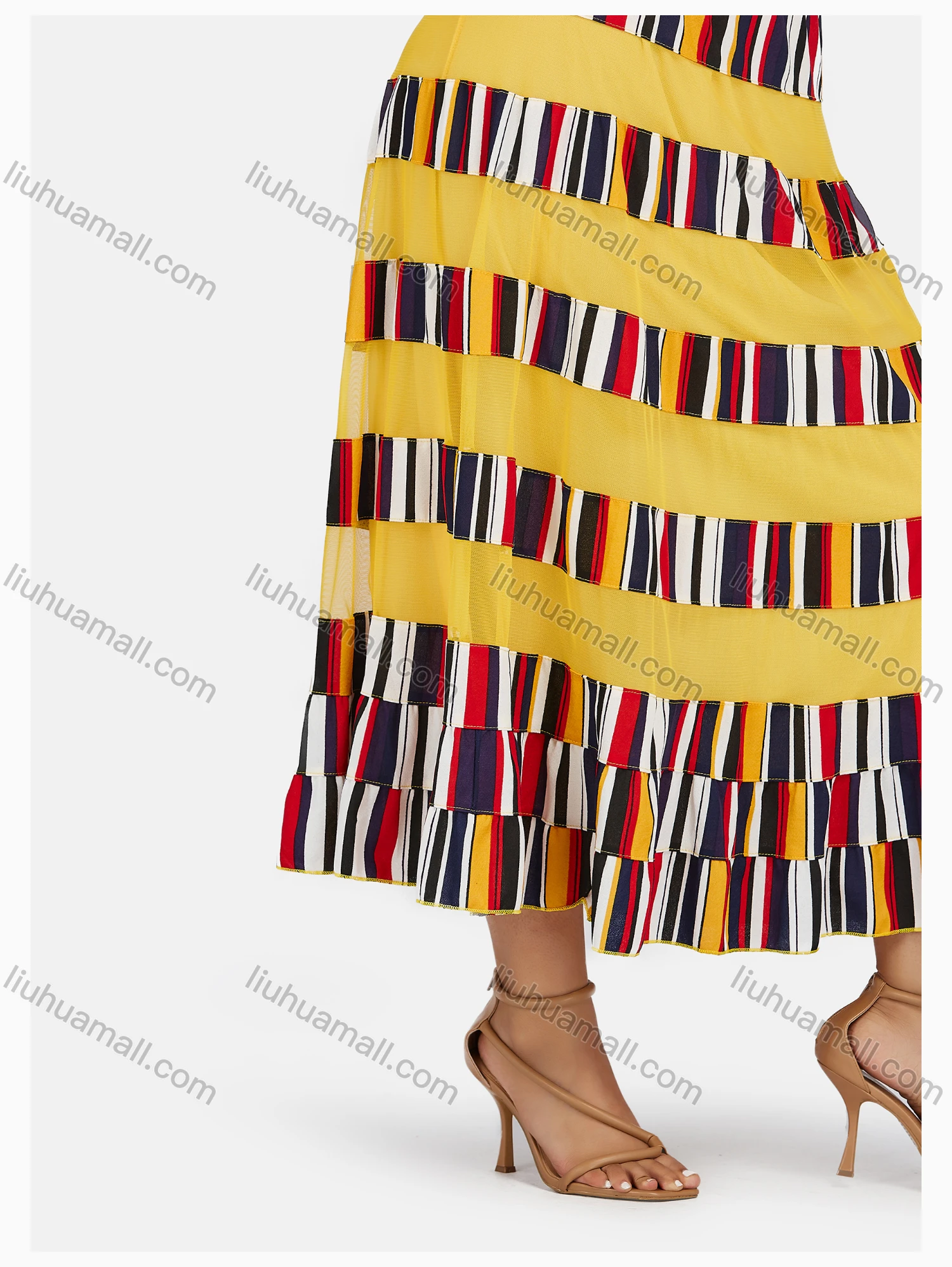 Wholesale Women's Fashion Elastic Waist Striped Pleated Maxi Skirt - Liuhuamall