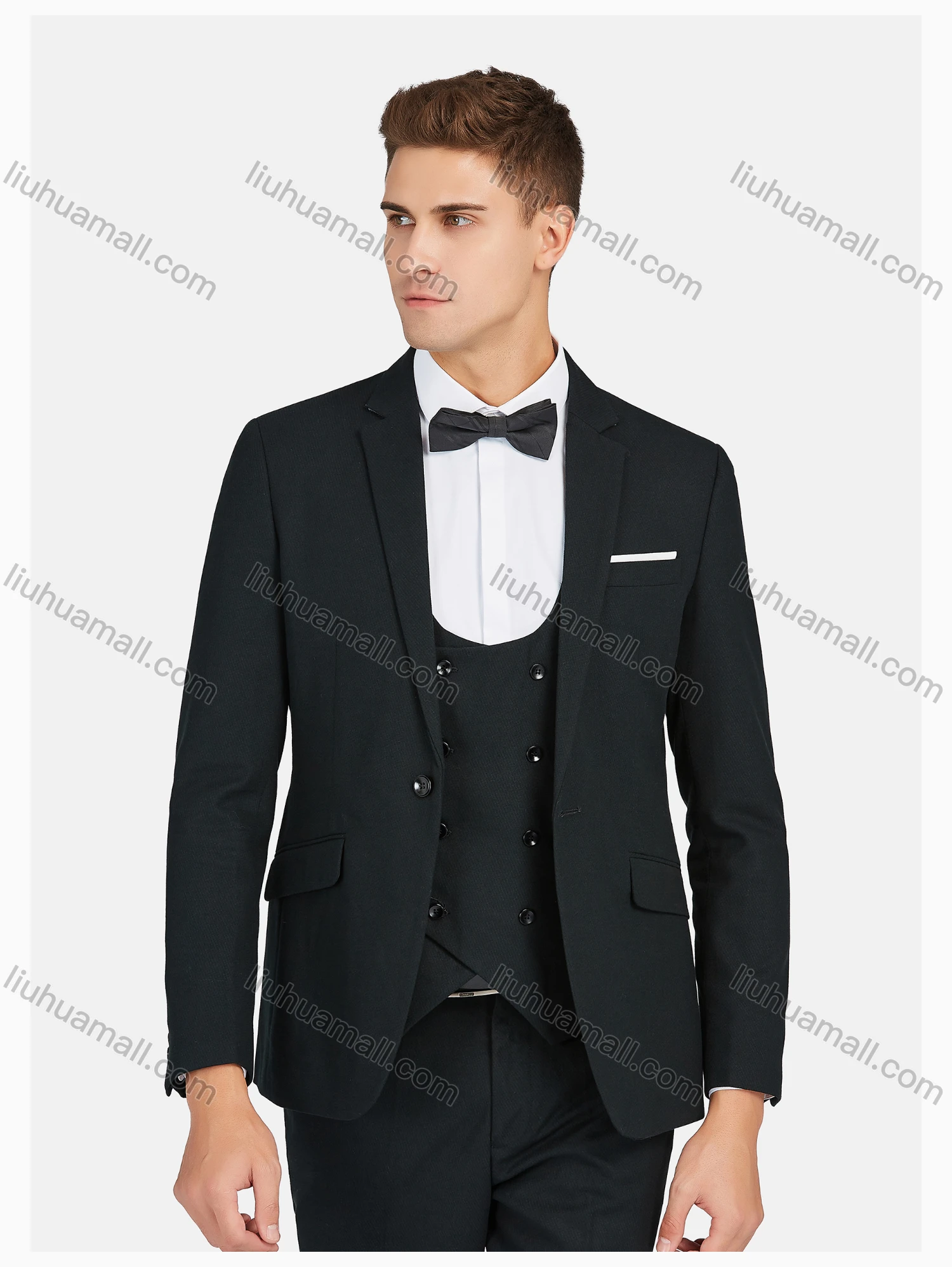 Wholesale Men's Formal Lapel Plain Pockets Blazer & Vest & Pant 3 Pieces Suit Sets - Liuhuamall