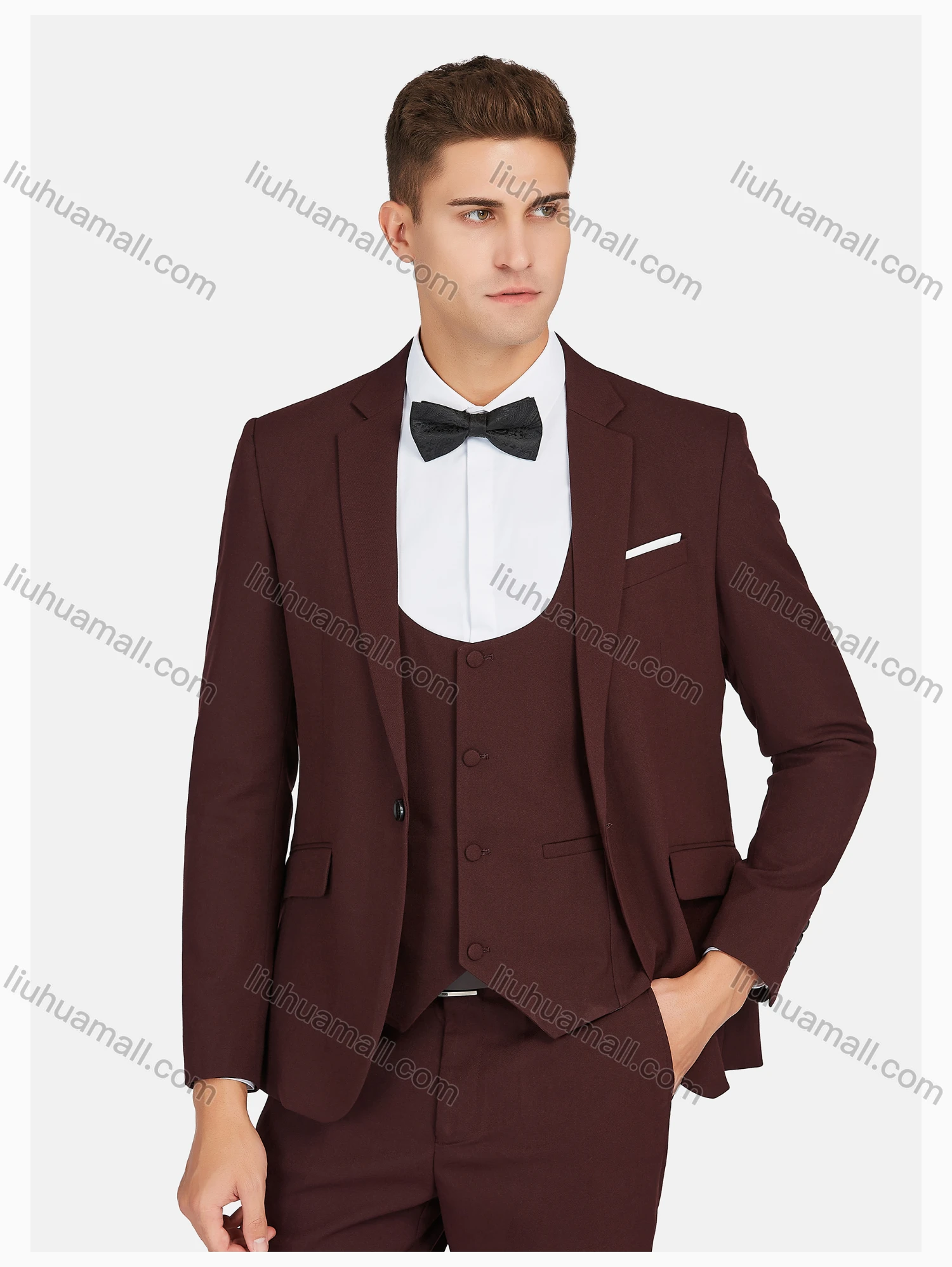 Wholesale Men's Formal Lapel Plain Pockets Blazer & Vest & Pant 3 Pieces Suit Sets - Liuhuamall