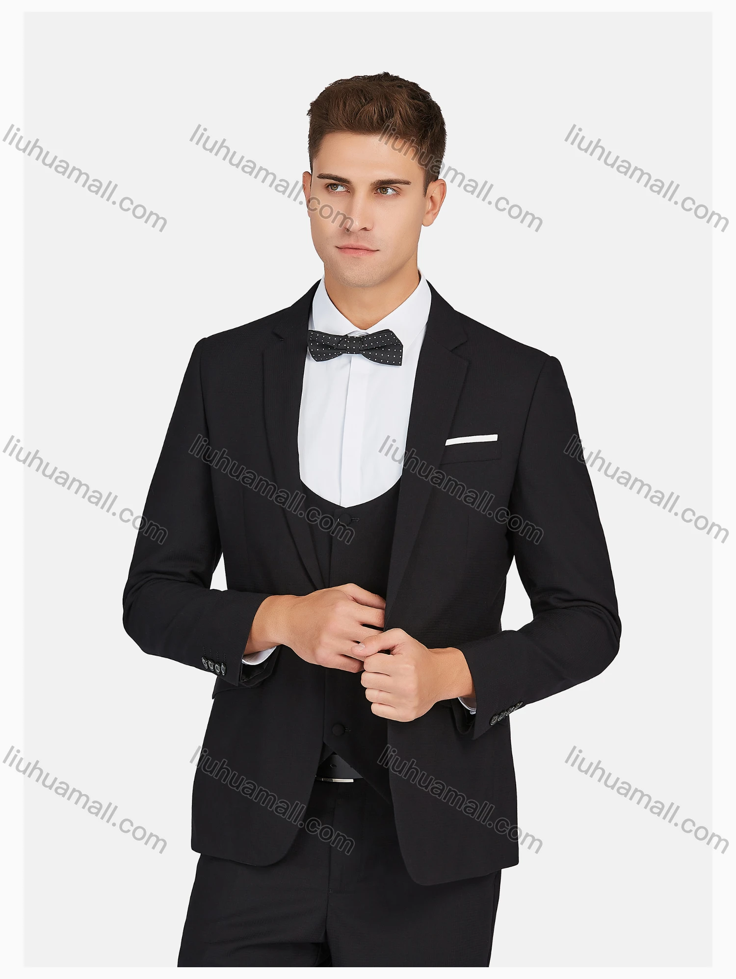 Wholesale Men's Formal Lapel Plain Pockets Blazer & Vest & Pant 3 Pieces Suit Sets - Liuhuamall