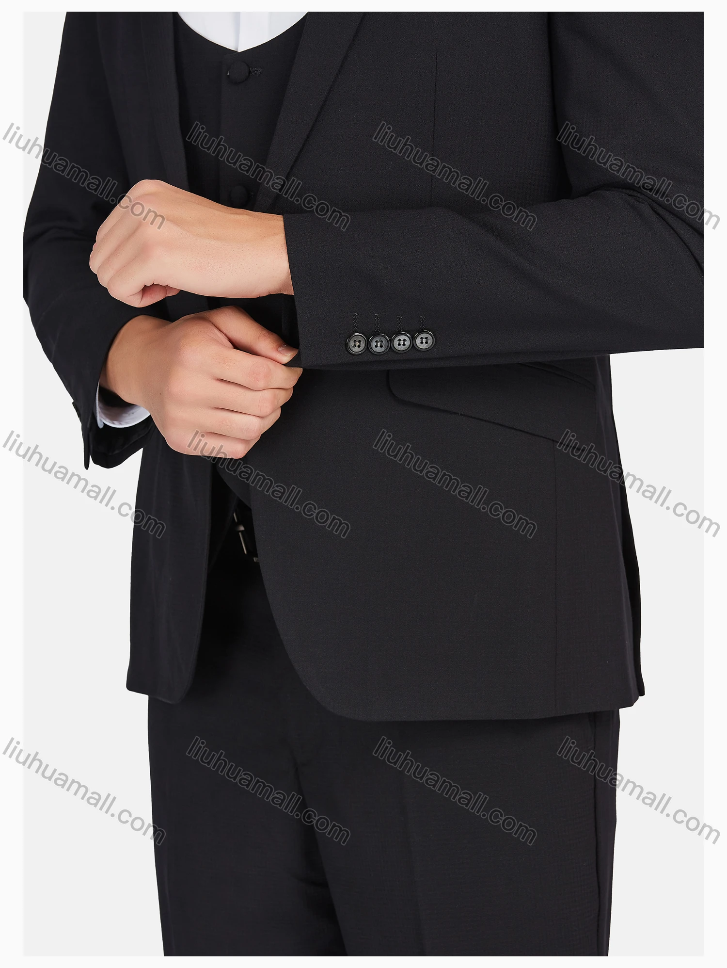 Wholesale Men's Formal Lapel Plain Pockets Blazer & Vest & Pant 3 Pieces Suit Sets - Liuhuamall