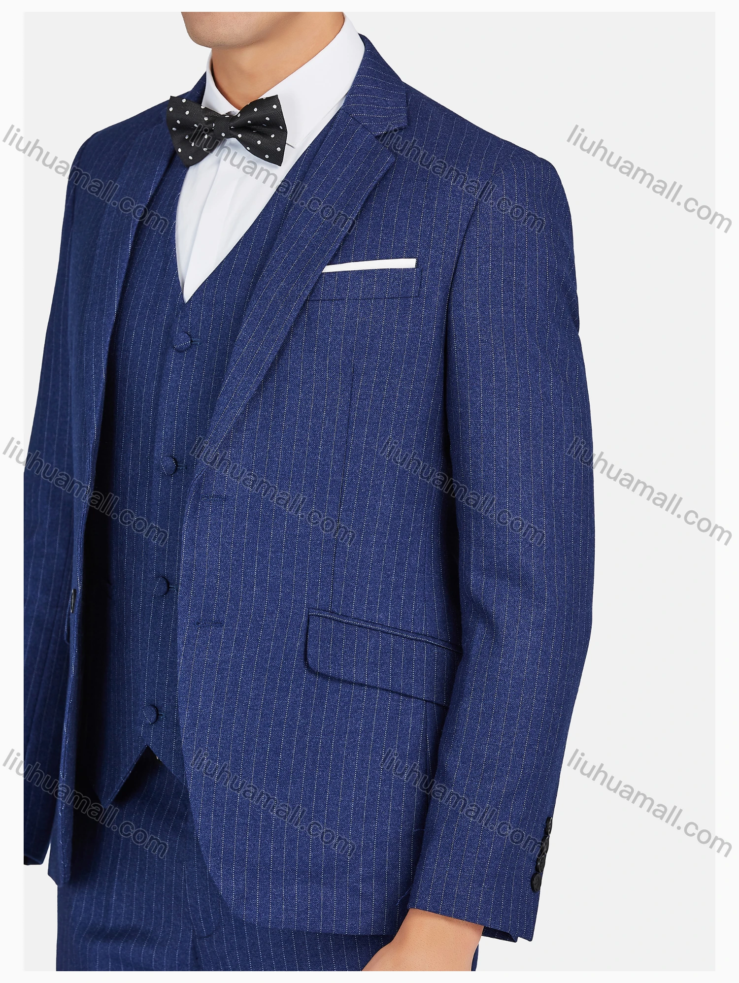 Wholesale Men's Formal Lapel Striped Pockets Blazer & Vest & Pant 3 Pieces Suit Sets - Liuhuamall