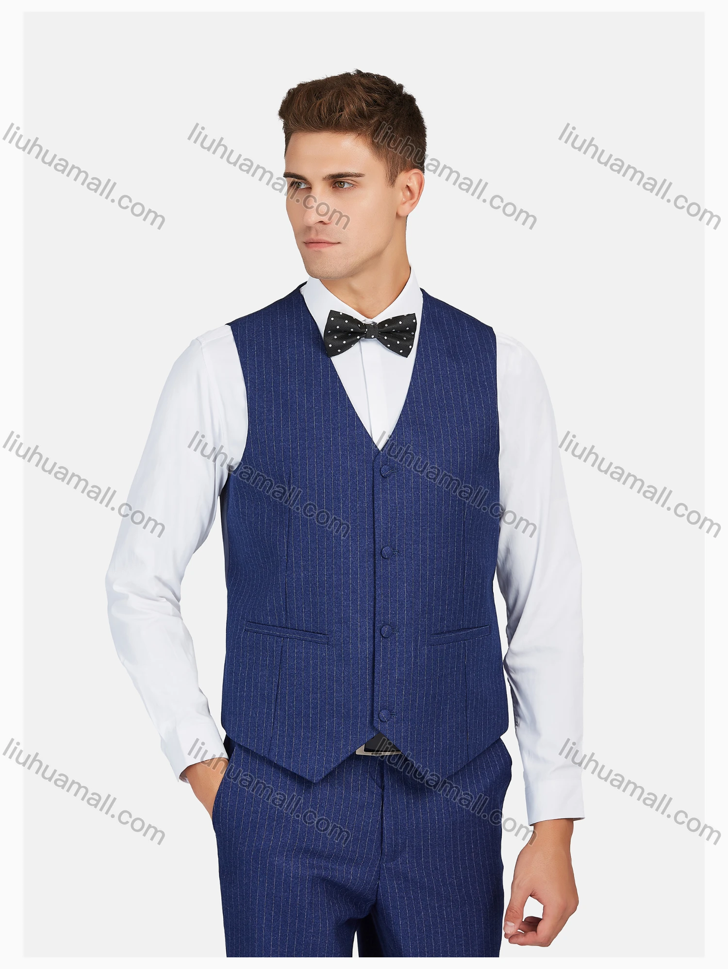 Wholesale Men's Formal Lapel Striped Pockets Blazer & Vest & Pant 3 Pieces Suit Sets - Liuhuamall