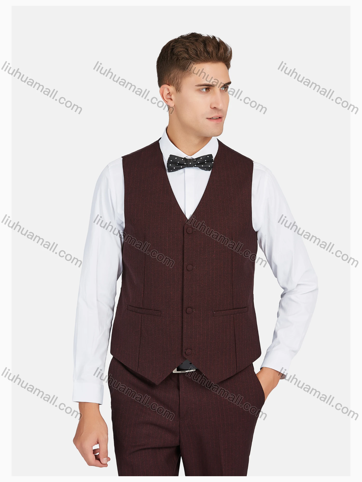 Wholesale Men's Formal Lapel Striped Pockets Blazer & Vest & Pant 3 Pieces Suit Sets - Liuhuamall