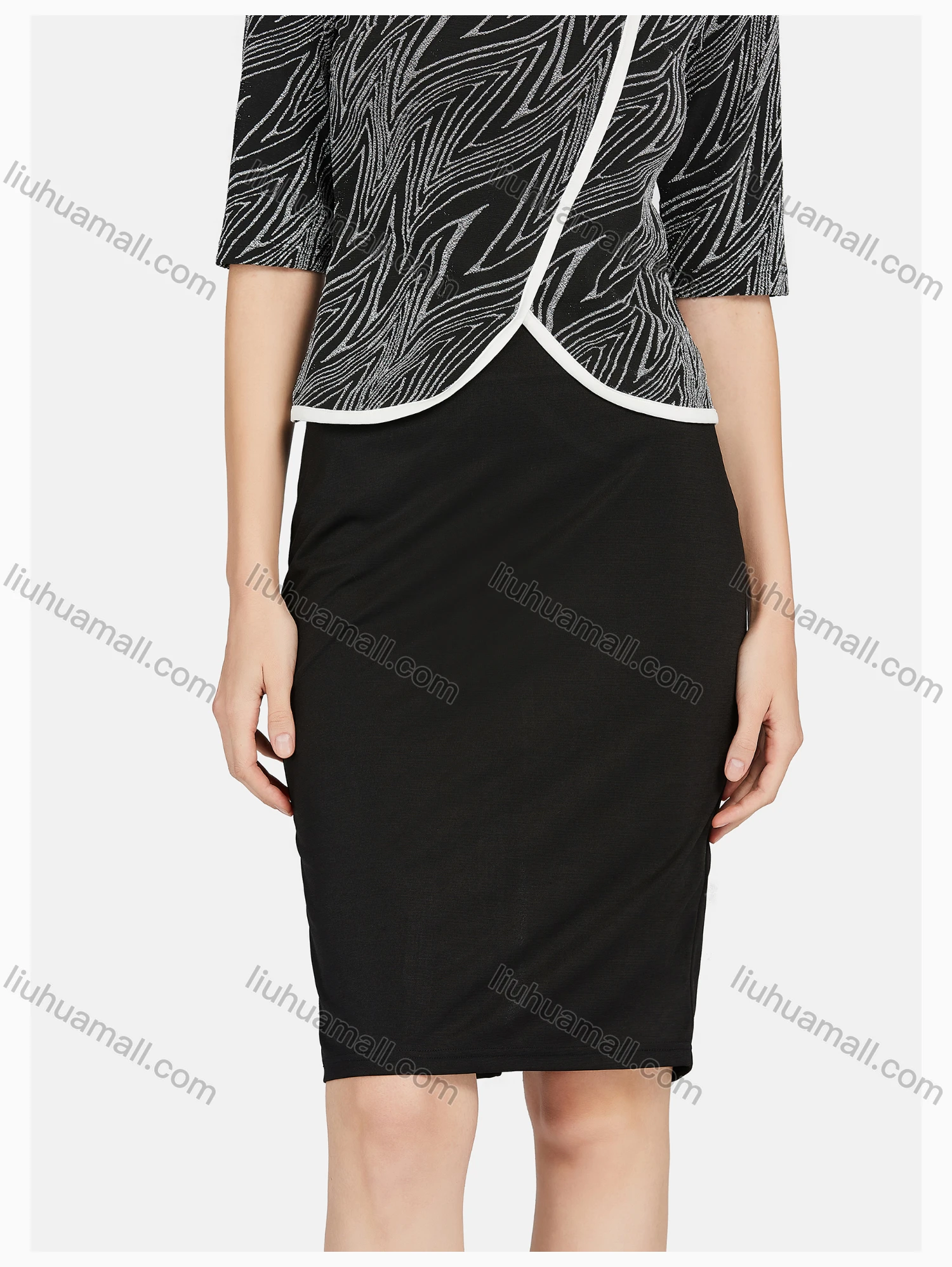 Wholesale Women's Business Half Sleeve Jacquard Pattern Embroidered Blouse & Skirt Set - Liuhuamall