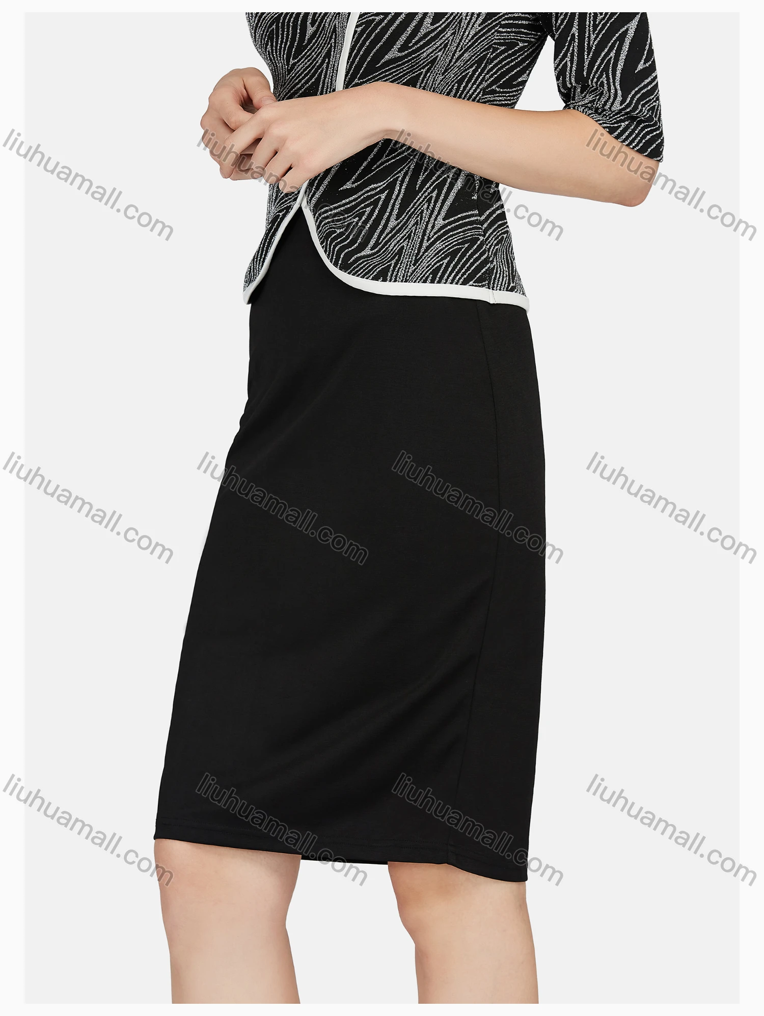 Wholesale Women's Business Half Sleeve Jacquard Pattern Embroidered Blouse & Skirt Set - Liuhuamall