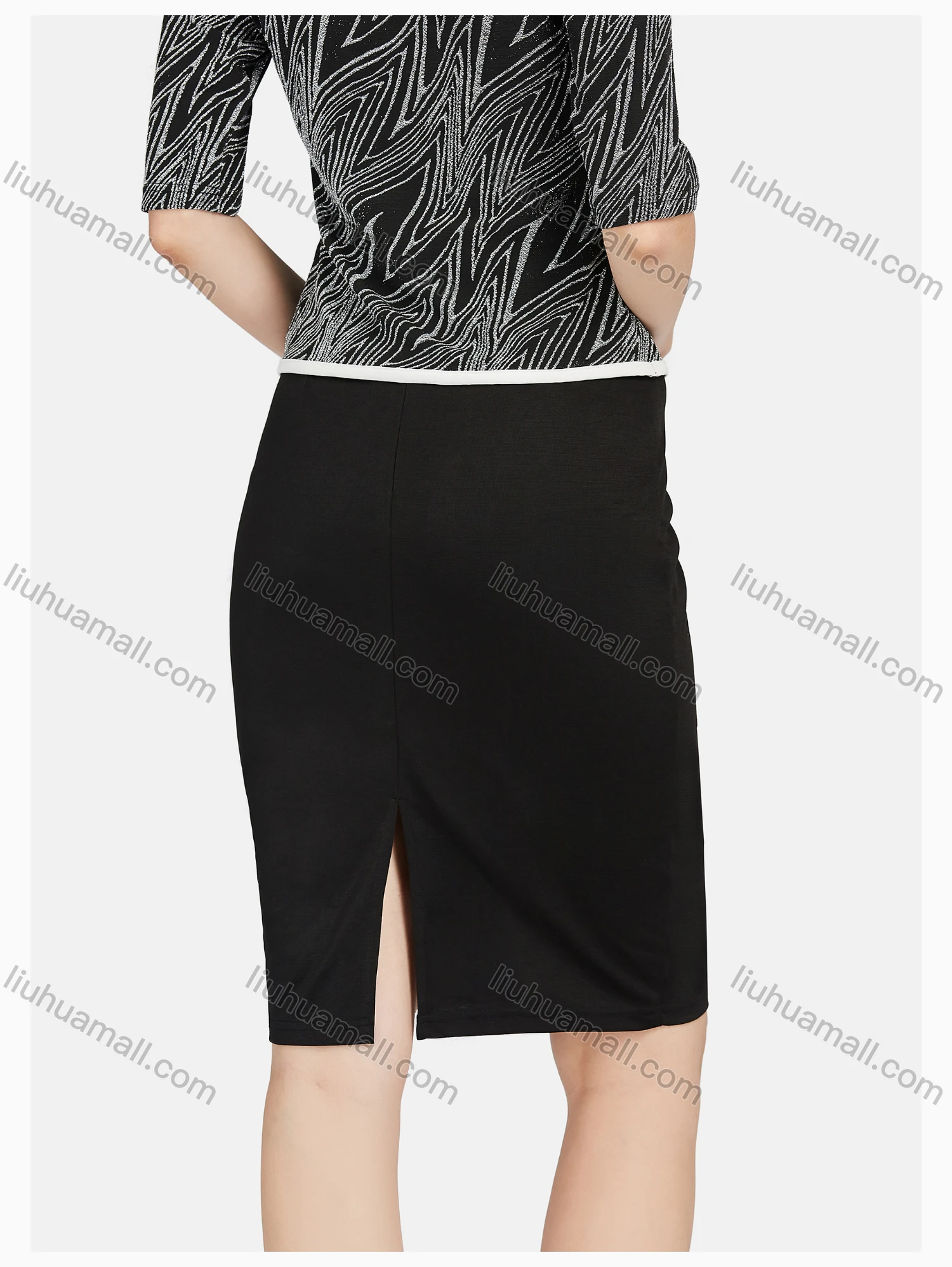 Wholesale Women's Business Half Sleeve Jacquard Pattern Embroidered Blouse & Skirt Set - Liuhuamall