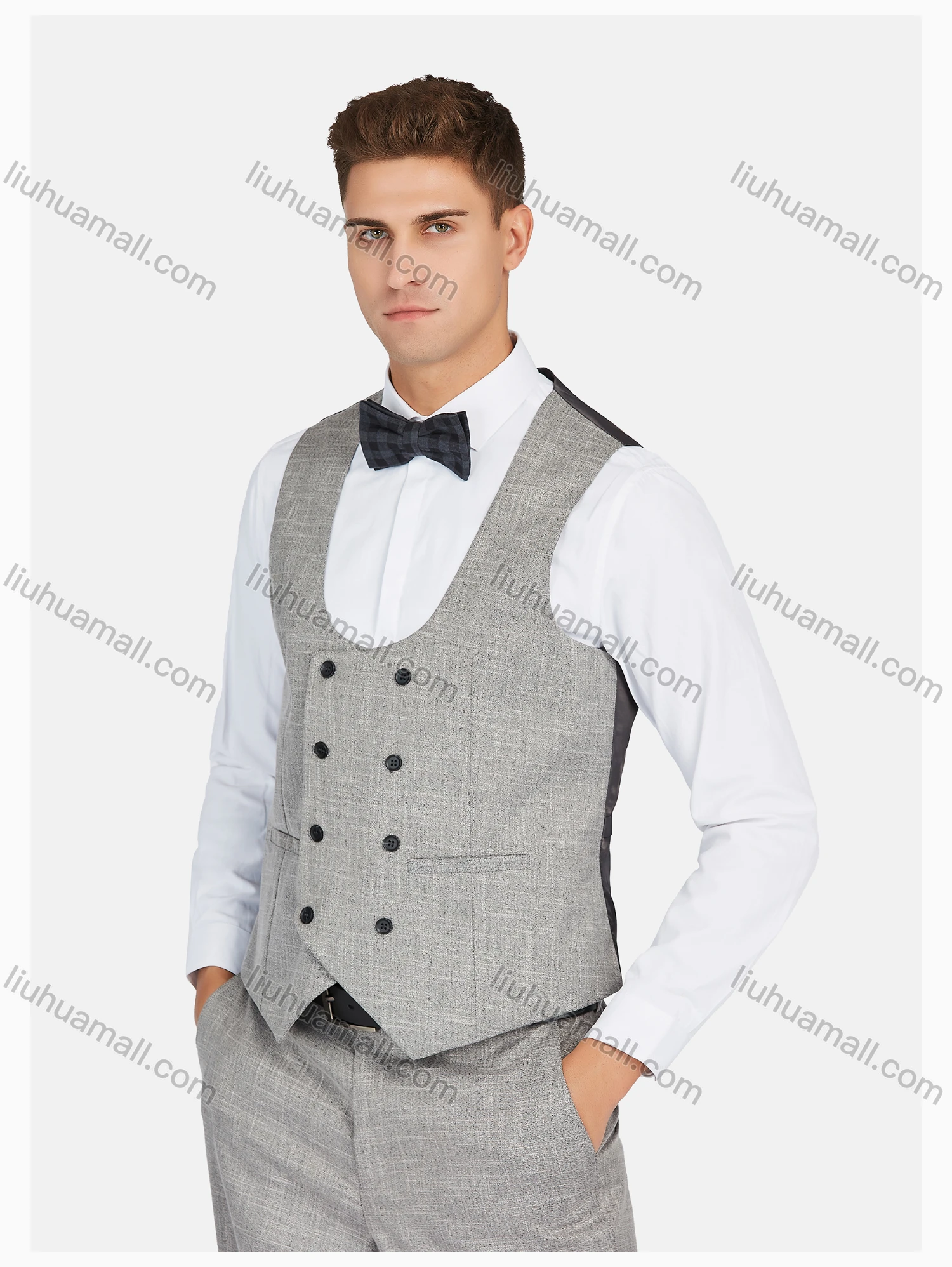 Wholesale Men's Formal Lapel Plain Pockets Blazer & Vest & Pant 3 Pieces Suit Sets - Liuhuamall