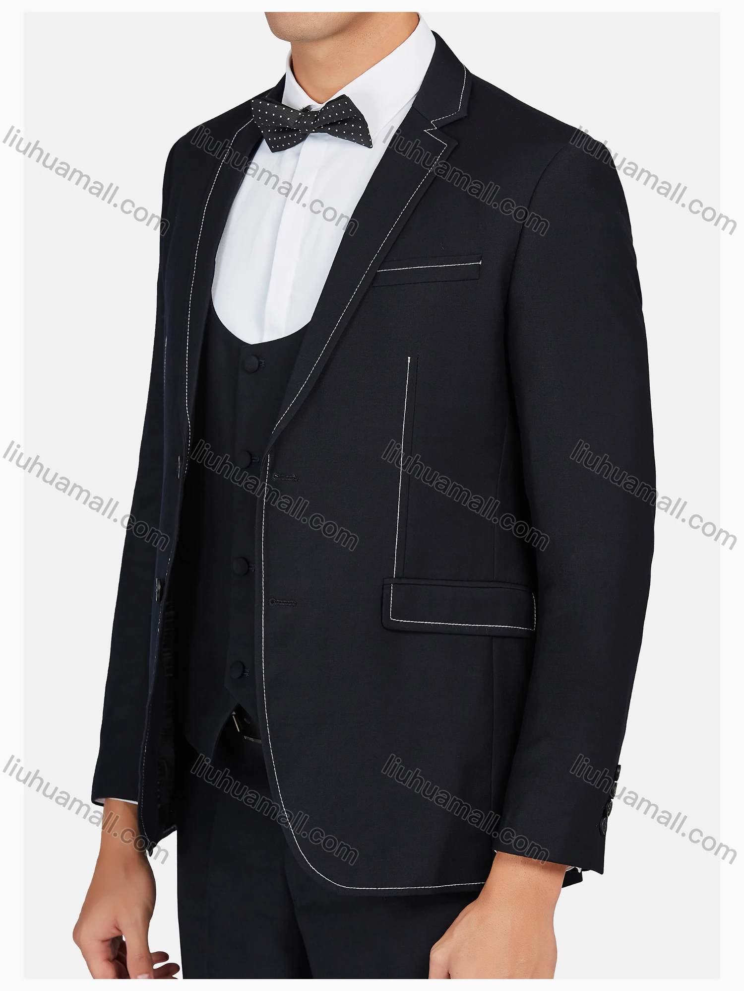 Wholesale Men's Formal Lapel Striped Pockets Blazer & Vest & Pant 3 Pieces Suit Sets - Liuhuamall