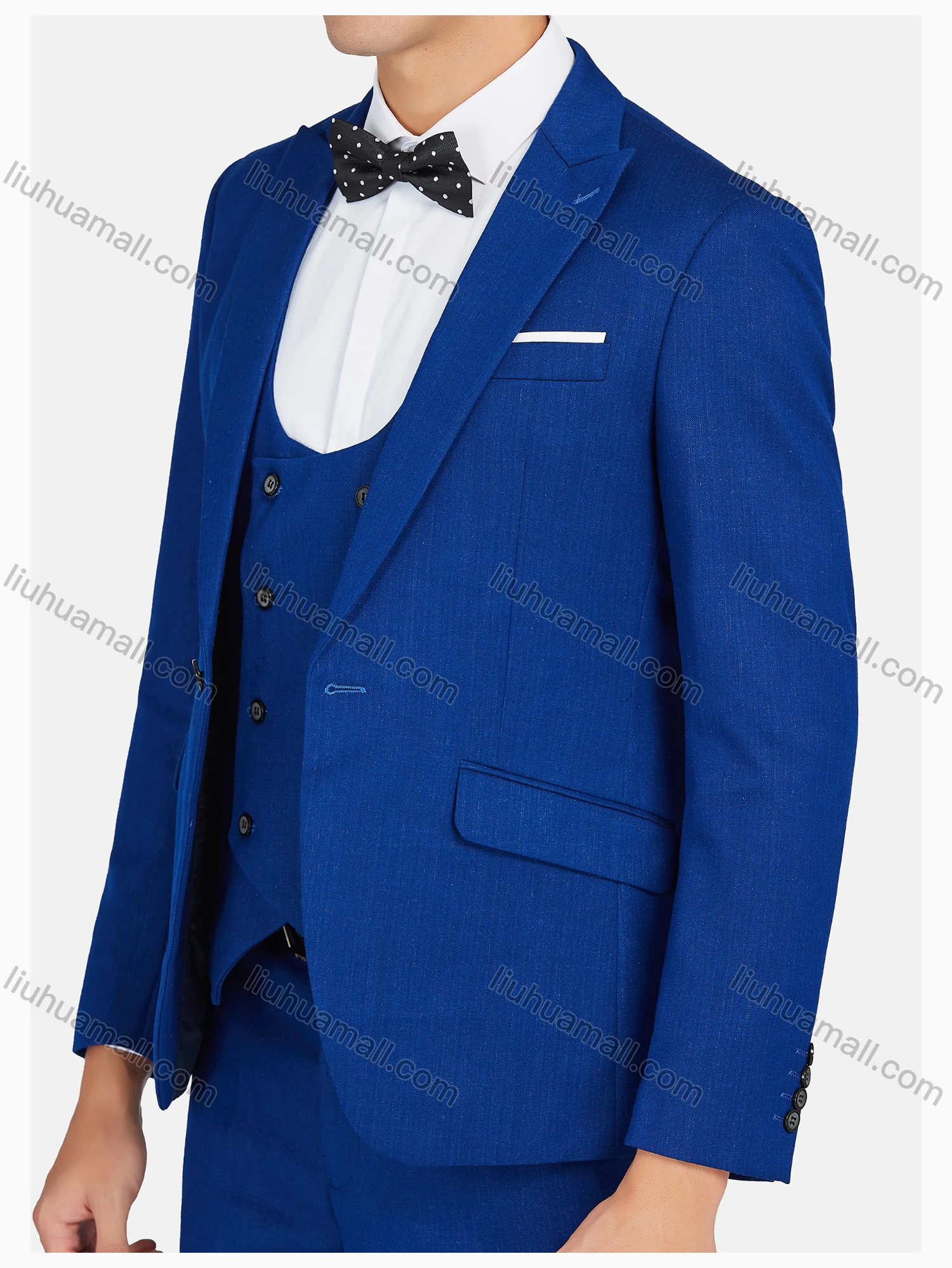 Wholesale Men's Formal Lapel Plain Pockets Blazer & Double Breasted Vest & Pant 3 Pieces Suit Sets - Liuhuamall