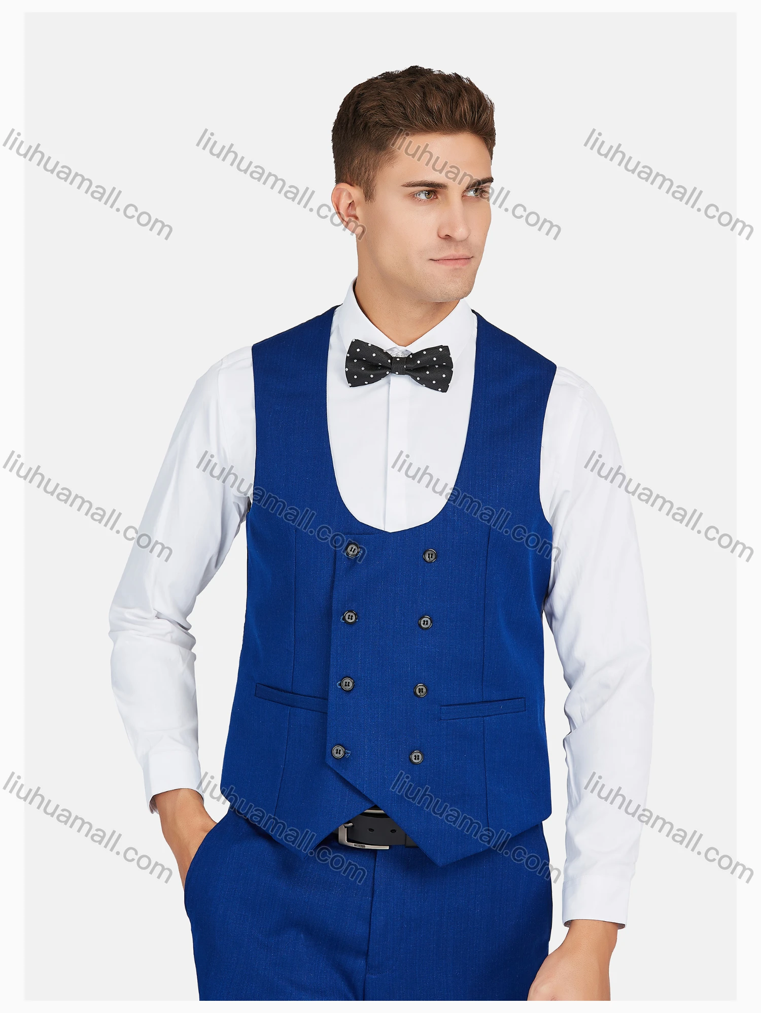 Wholesale Men's Formal Lapel Plain Pockets Blazer & Double Breasted Vest & Pant 3 Pieces Suit Sets - Liuhuamall