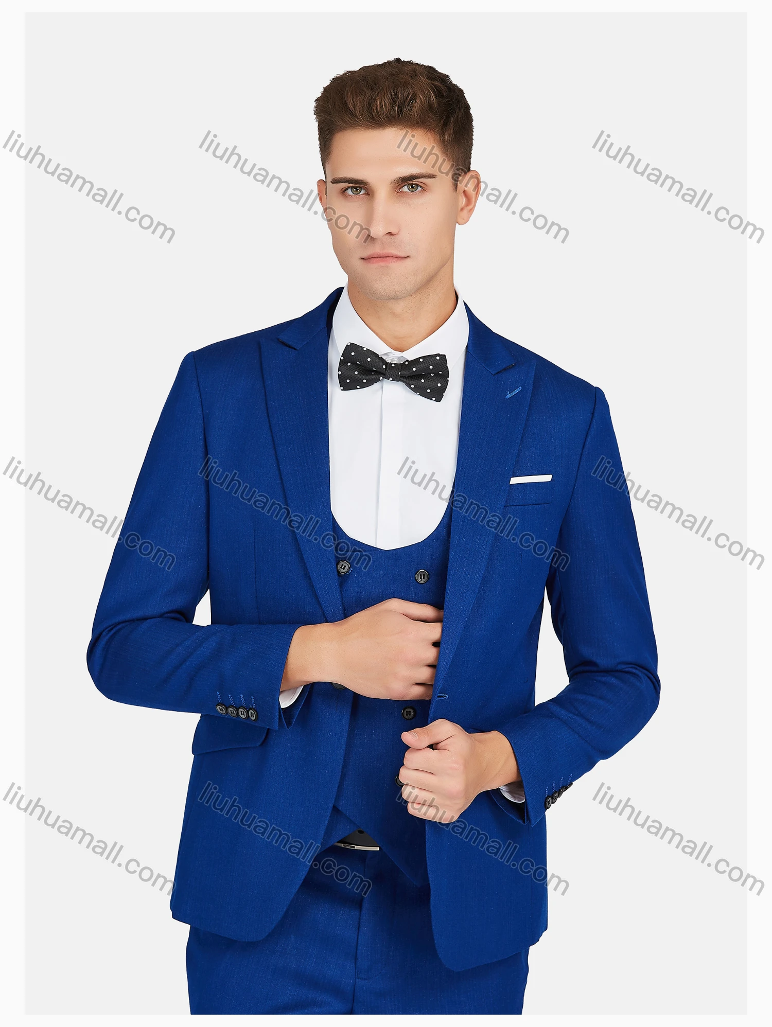 Wholesale Men's Formal Lapel Plain Pockets Blazer & Double Breasted Vest & Pant 3 Pieces Suit Sets - Liuhuamall