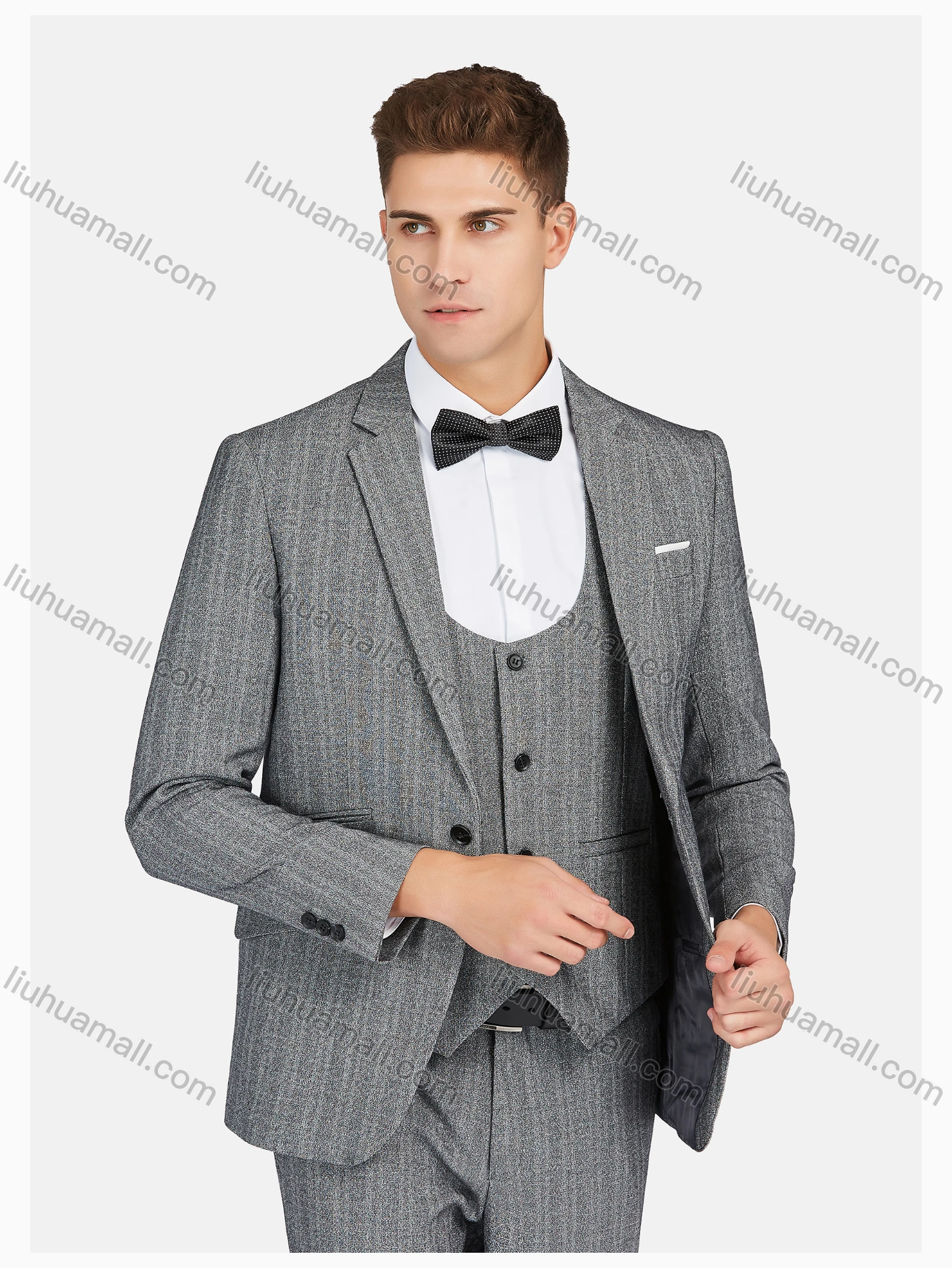 Wholesale Men's Formal Lapel Striped Pockets Blazer & Vest & Pant 3 Pieces Suit Sets - Liuhuamall