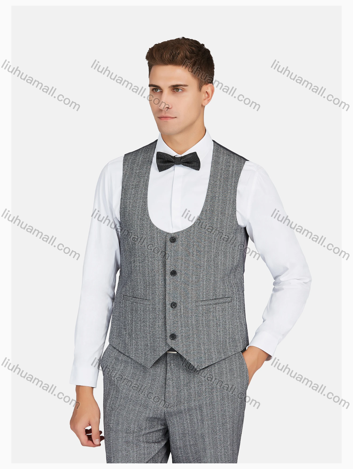 Wholesale Men's Formal Lapel Striped Pockets Blazer & Vest & Pant 3 Pieces Suit Sets - Liuhuamall