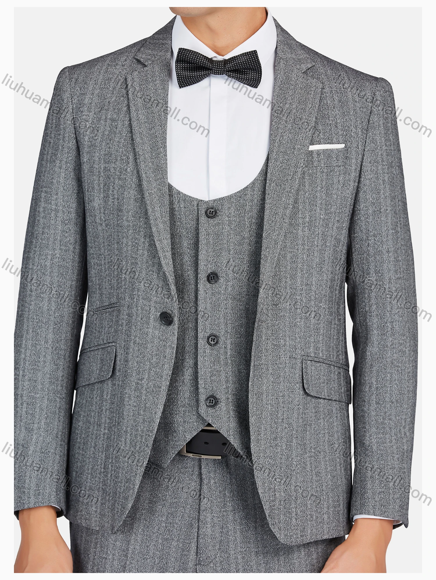 Wholesale Men's Formal Lapel Striped Pockets Blazer & Vest & Pant 3 Pieces Suit Sets - Liuhuamall