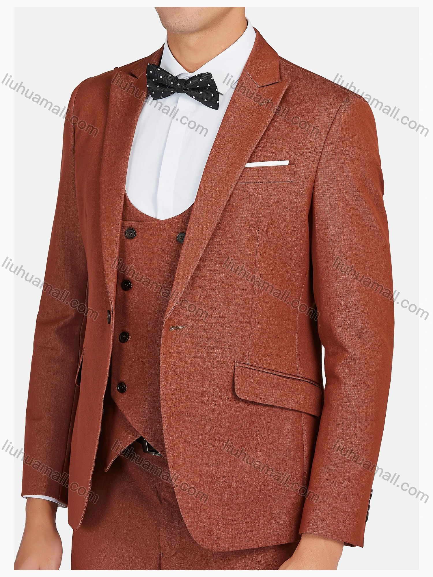Wholesale Men's Formal Lapel Plain Pockets Blazer & Double Breasted Vest & Pant 3 Pieces Suit Sets - Liuhuamall