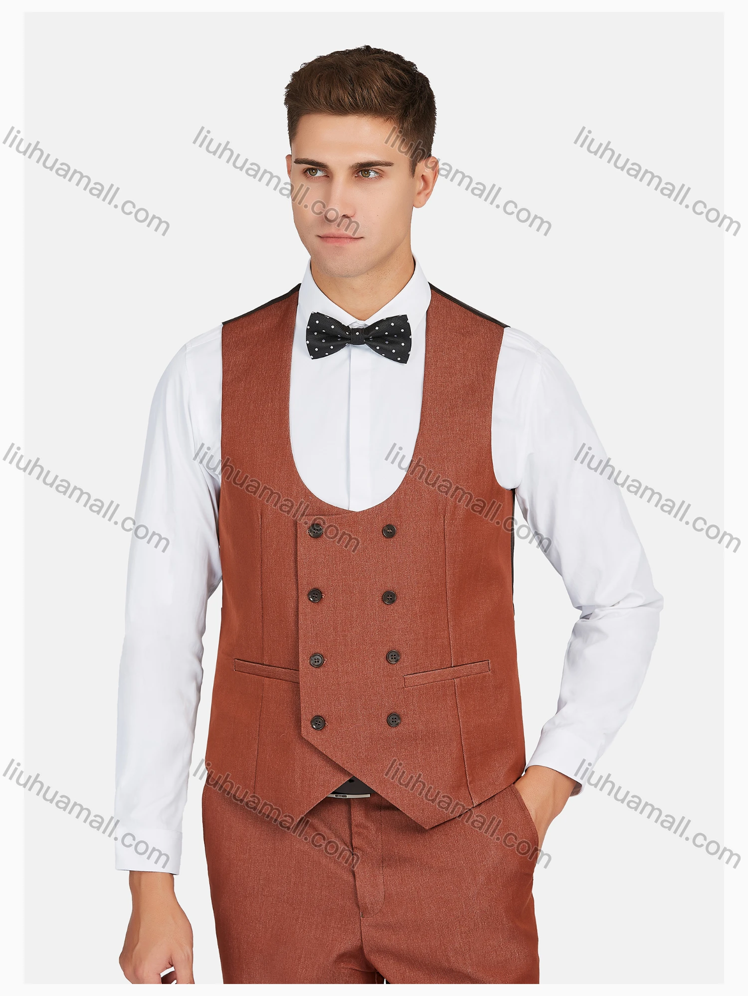 Wholesale Men's Formal Lapel Plain Pockets Blazer & Double Breasted Vest & Pant 3 Pieces Suit Sets - Liuhuamall
