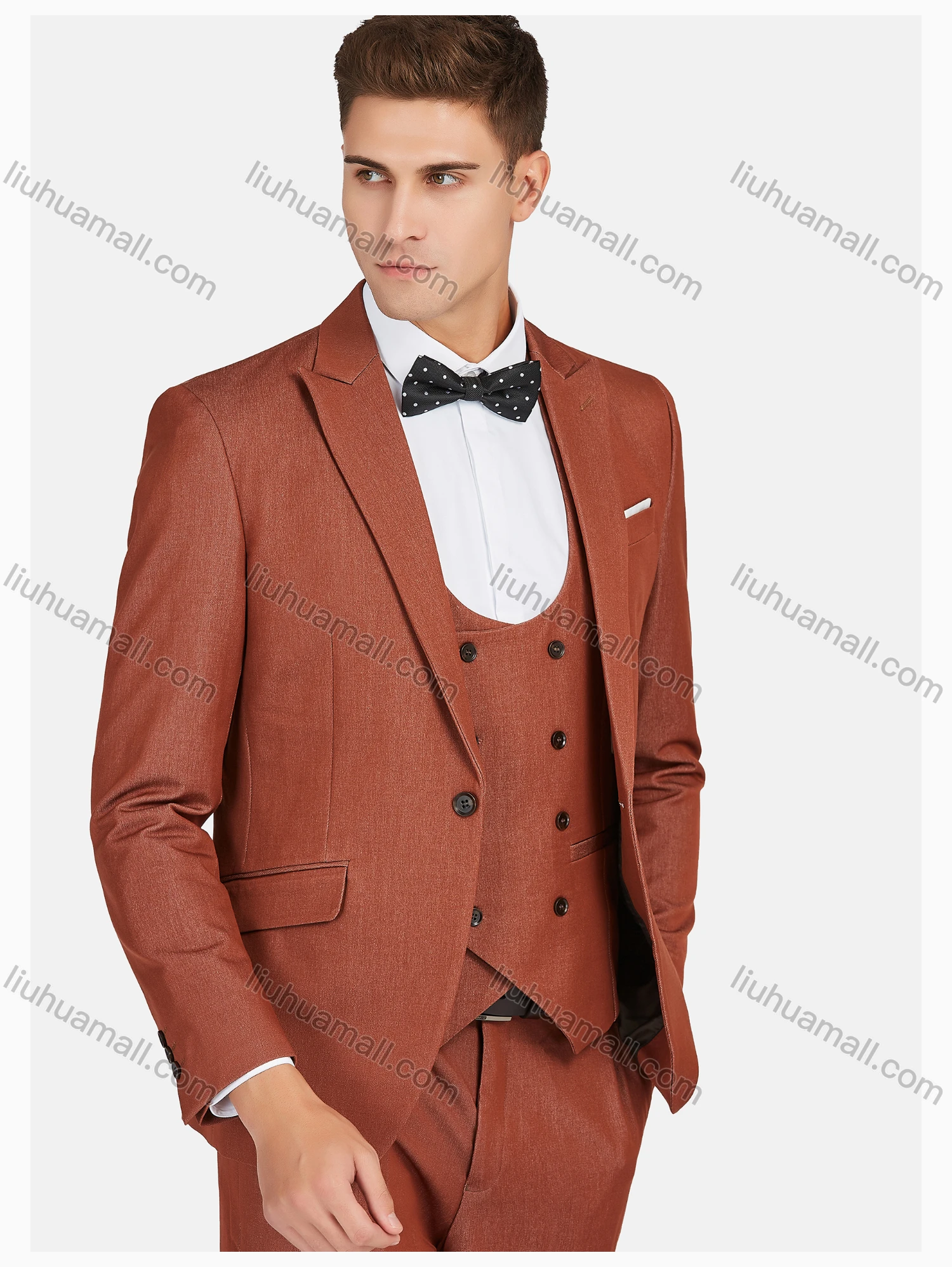 Wholesale Men's Formal Lapel Plain Pockets Blazer & Double Breasted Vest & Pant 3 Pieces Suit Sets - Liuhuamall