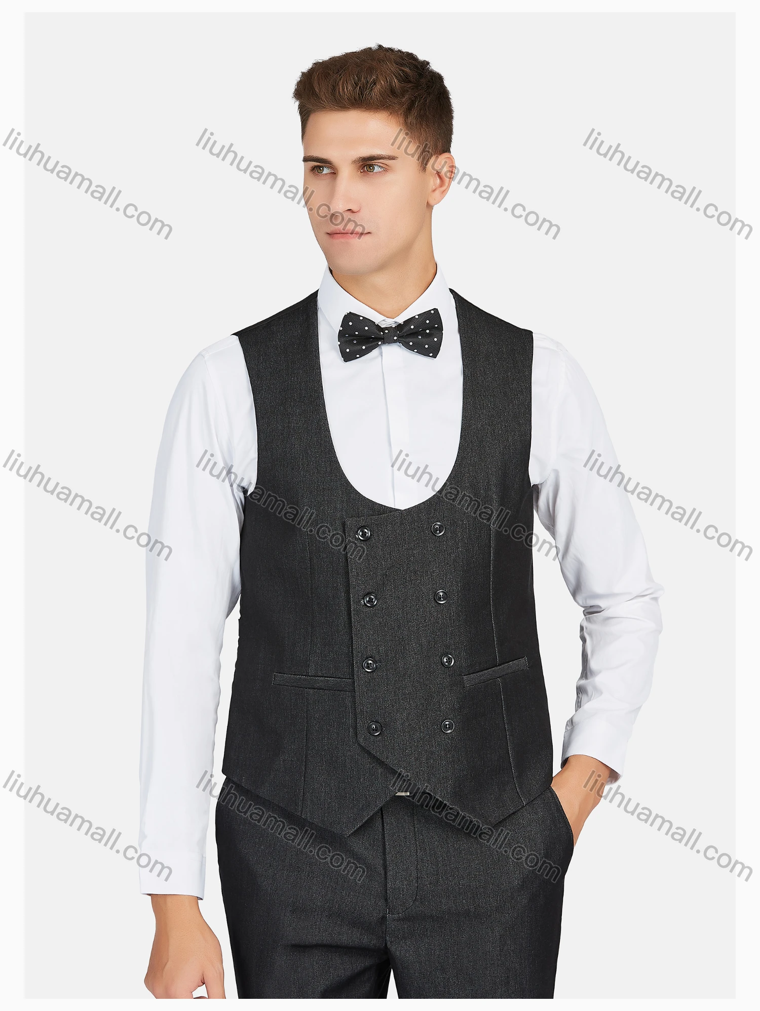 Wholesale Men's Formal Lapel Plain Pockets Blazer & Double Breasted Vest & Pant 3 Pieces Suit Sets - Liuhuamall