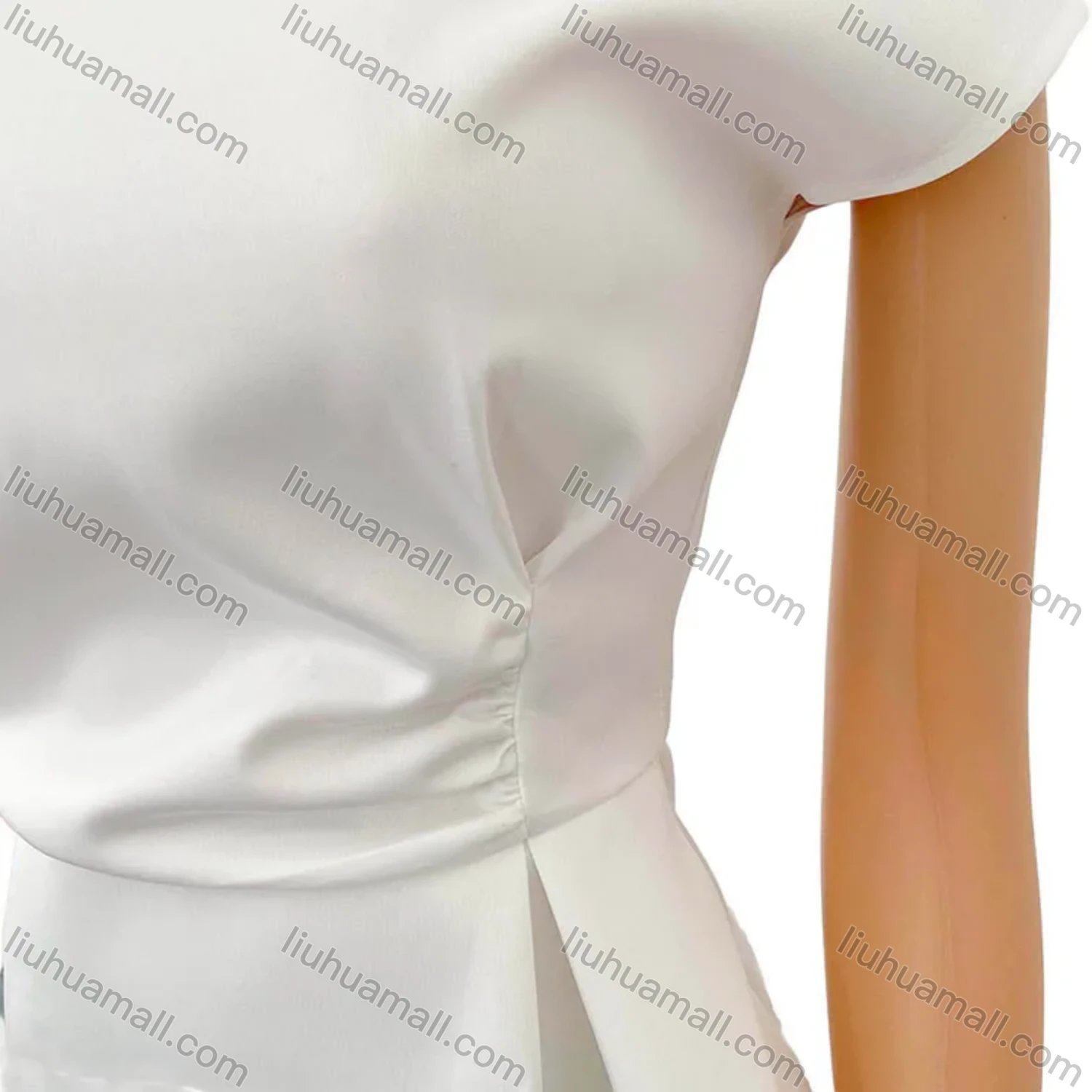 Wholesale Women's Plain Round Neck Ruffle Trim Split Hem Cocktail Midi Dress - Liuhuamall