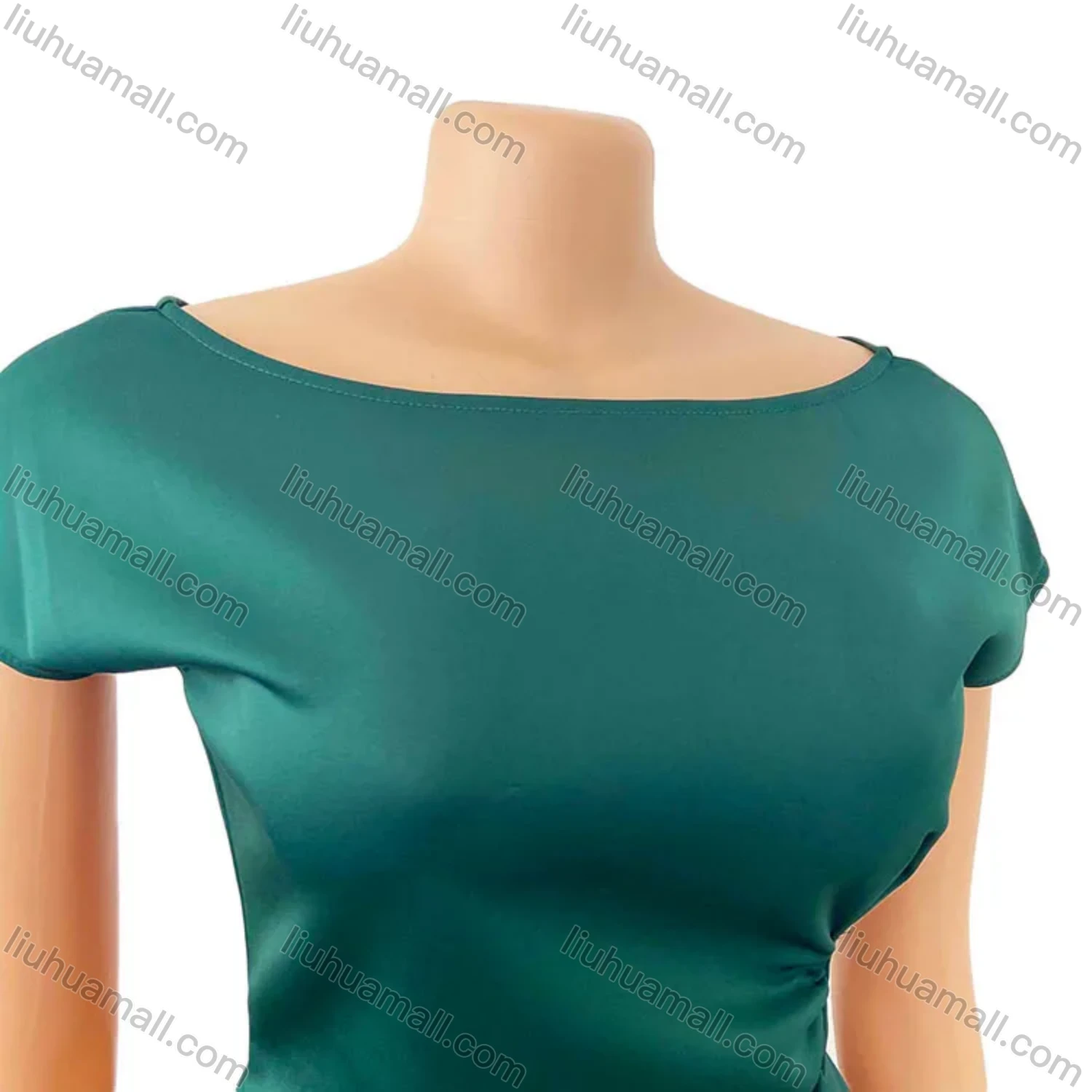 Wholesale Women's Plain Round Neck Ruffle Trim Split Hem Cocktail Midi Dress - Liuhuamall