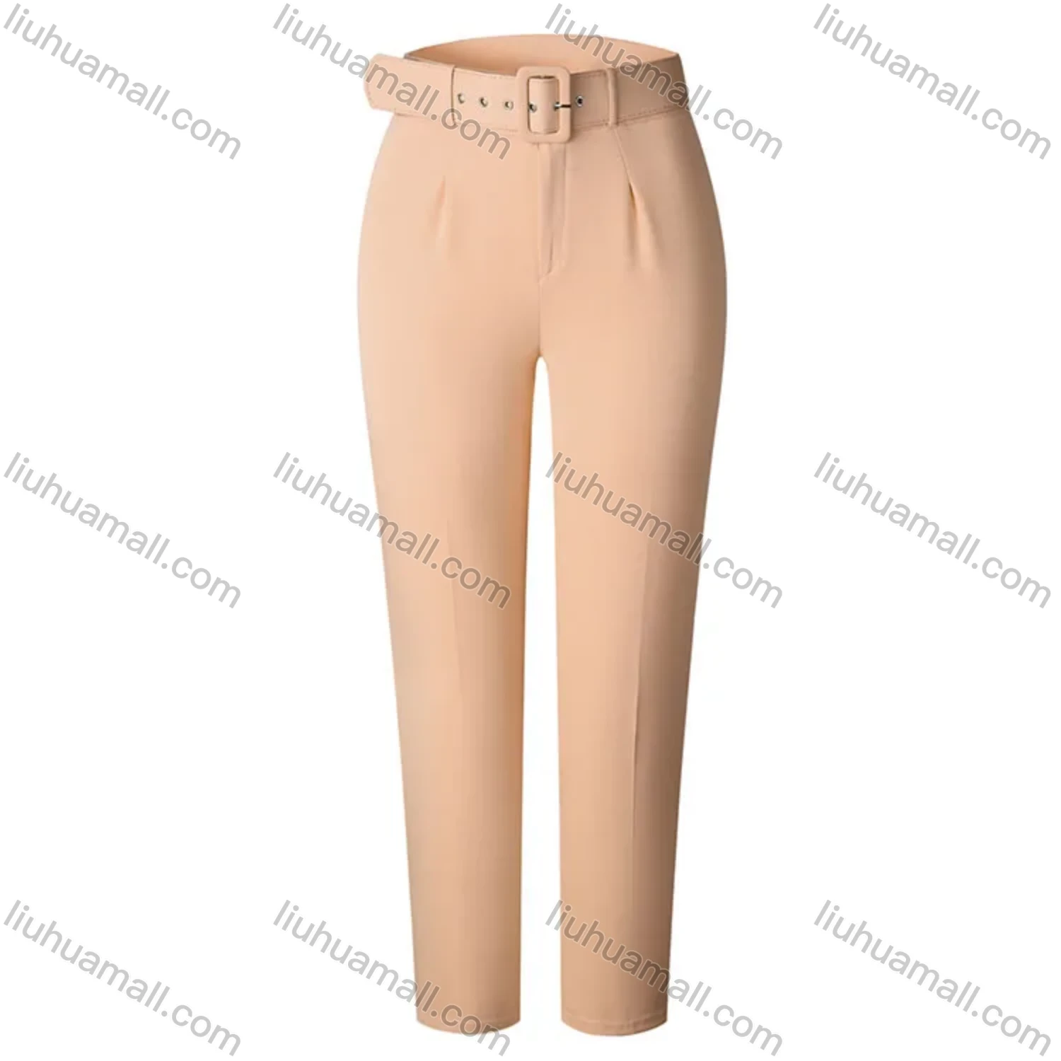Wholesale Women's Casual Plain High Waist Straight Leg Pants With Belt - Liuhuamall