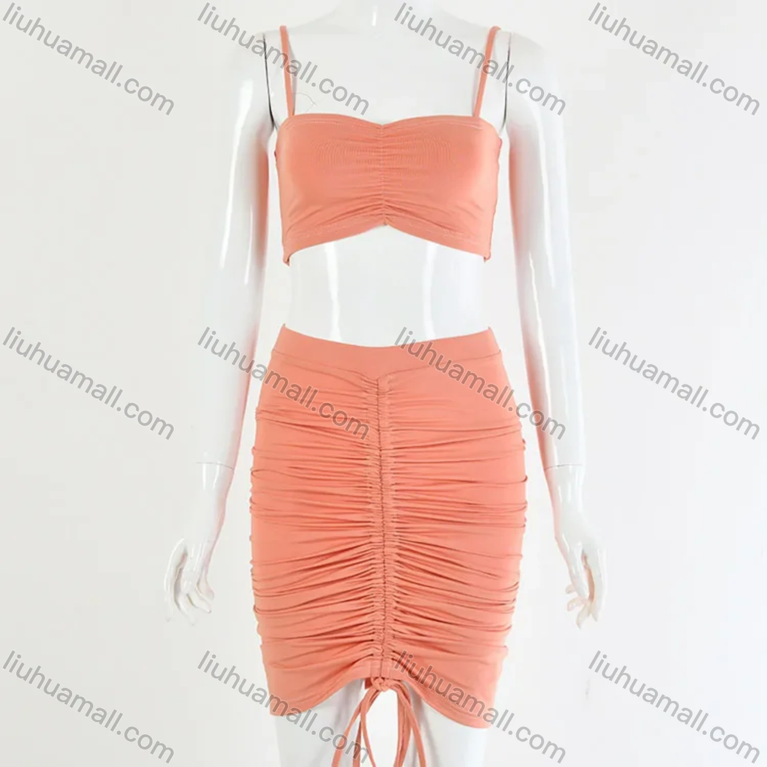 Wholesale Women's Sexy Plain Chest Wrap Tops & Drawstring Midi Dress - Liuhuamall