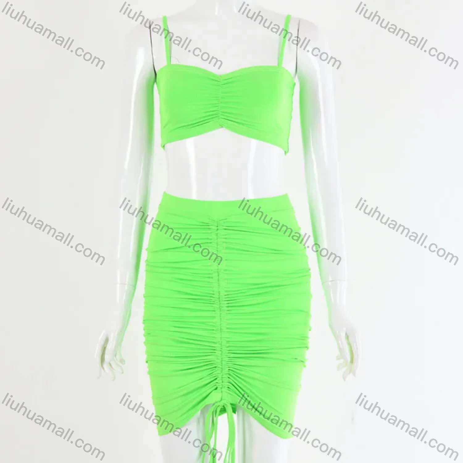 Wholesale Women's Sexy Plain Chest Wrap Tops & Drawstring Midi Dress - Liuhuamall