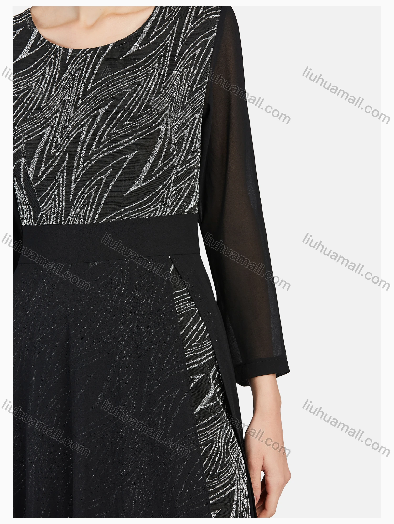 Wholesale Women's Casual Crew Neck Long Sleeve Jacquard Maxi Dress - Liuhuamall