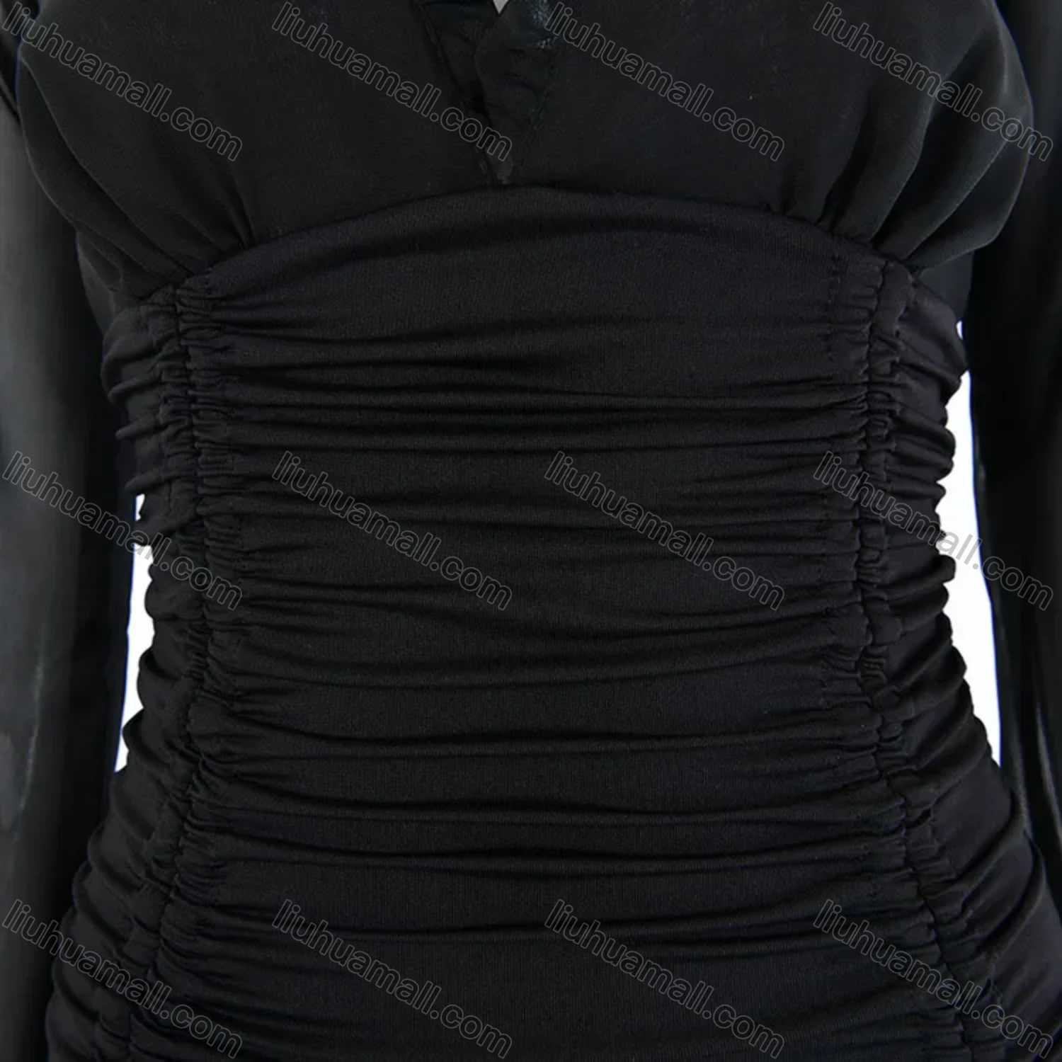 Wholesale Women's Sexy Plain Ruffle Trim V Neck Drawstring Bodycon Short Dress - Liuhuamall