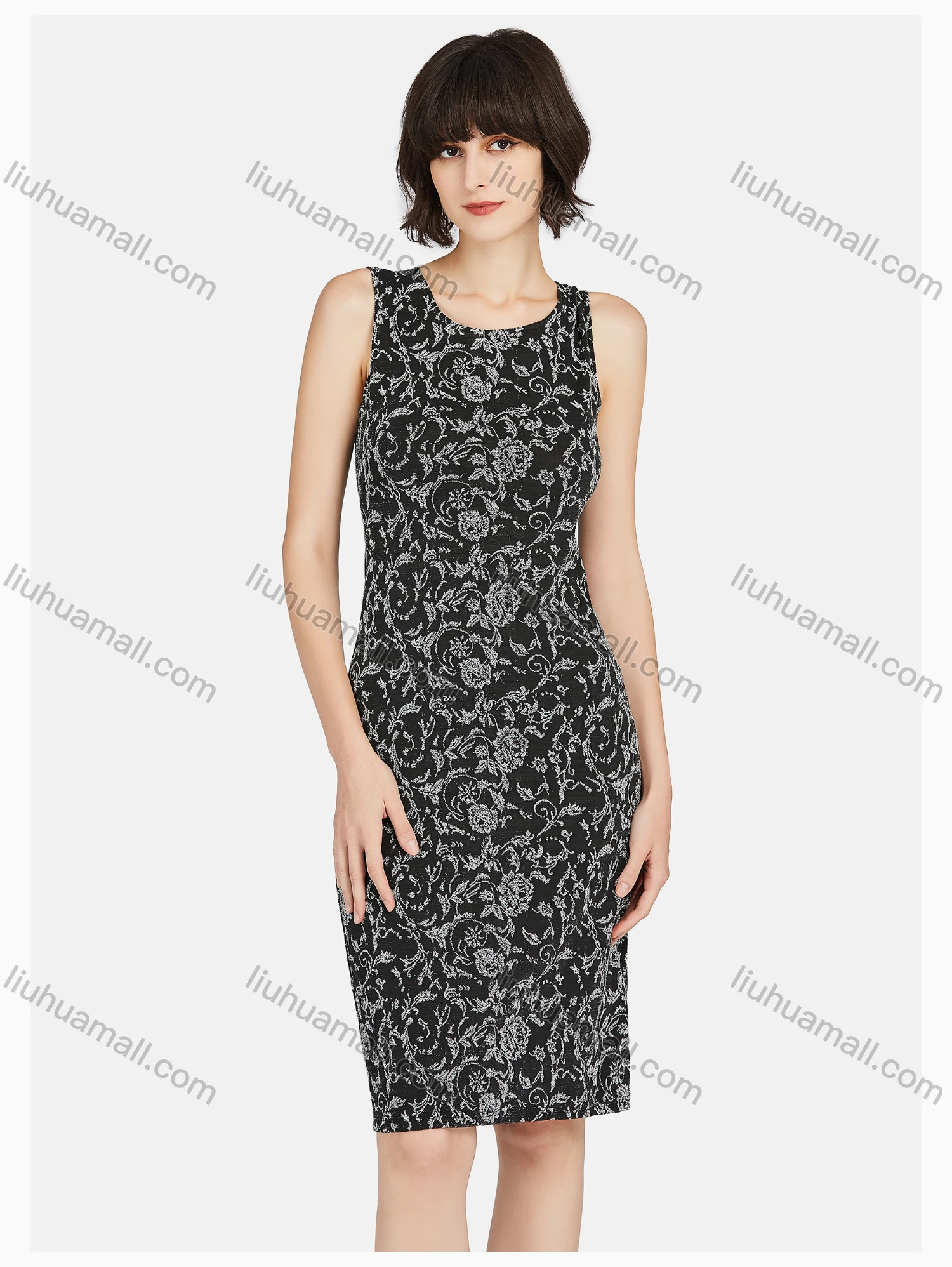 Wholesale Women's Casual Lace Sleeve Jacquard Dress & Plain Cardigan Set - Liuhuamall