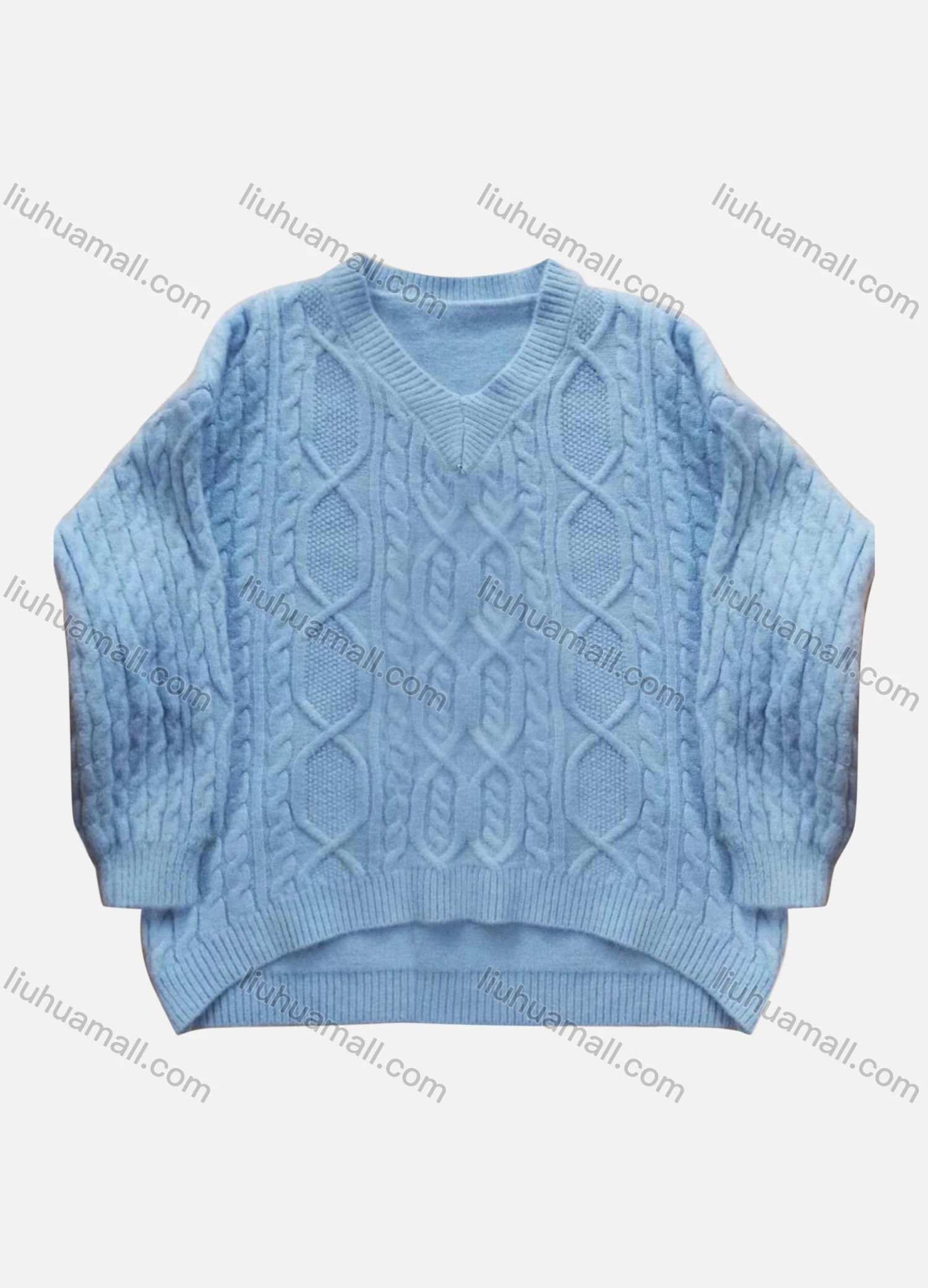 Wholesale Women's Casual V Neck Plain Cable Knit Sweater - Liuhuamall