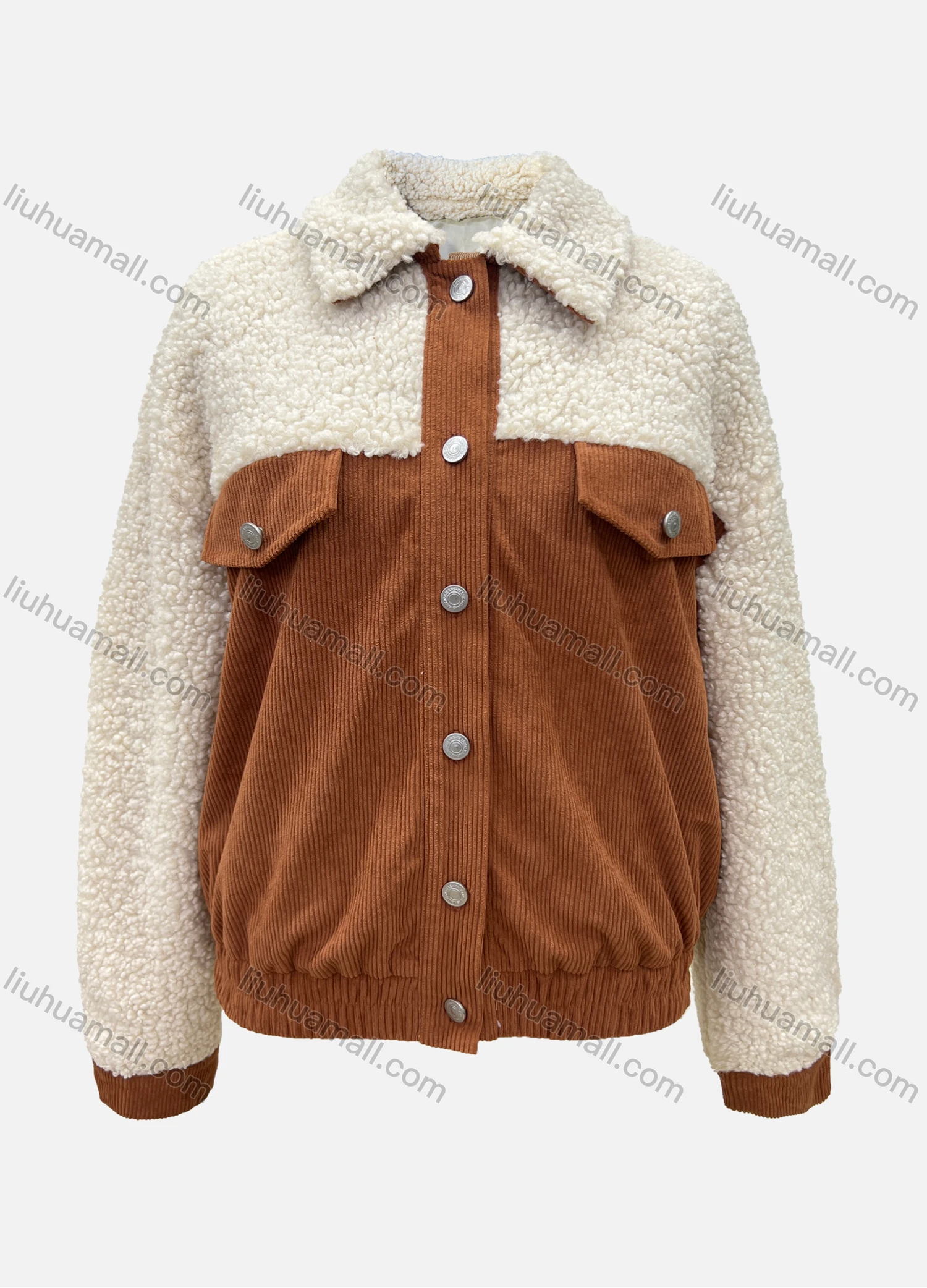 Wholesale Women's Casual Corduroy Splicing Fluff Button Down Fluffy Jacket - Liuhuamall