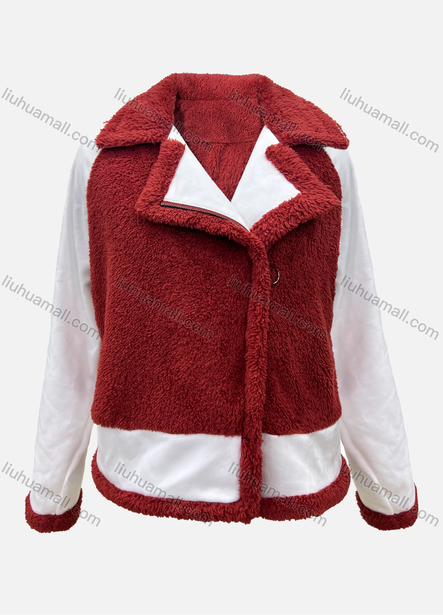 Wholesale Women's Casual Splicing Button Down Lapel Long Sleeve Fluffy Jacket - Liuhuamall