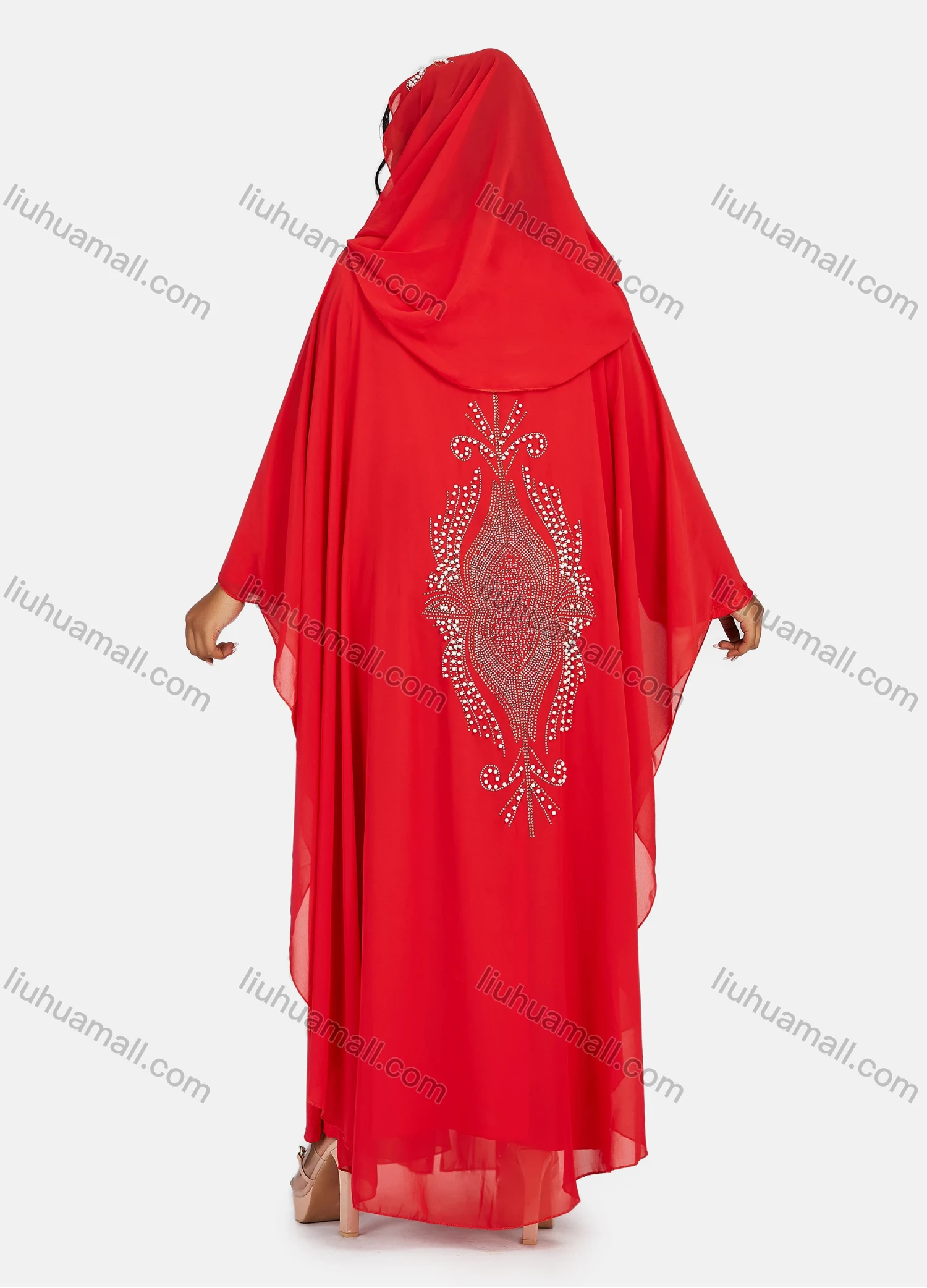 Wholesale Women's Chiffon Vintage Muslim Khimar Jellabiya Sequin Hooded Abaya Cloak - Liuhuamall