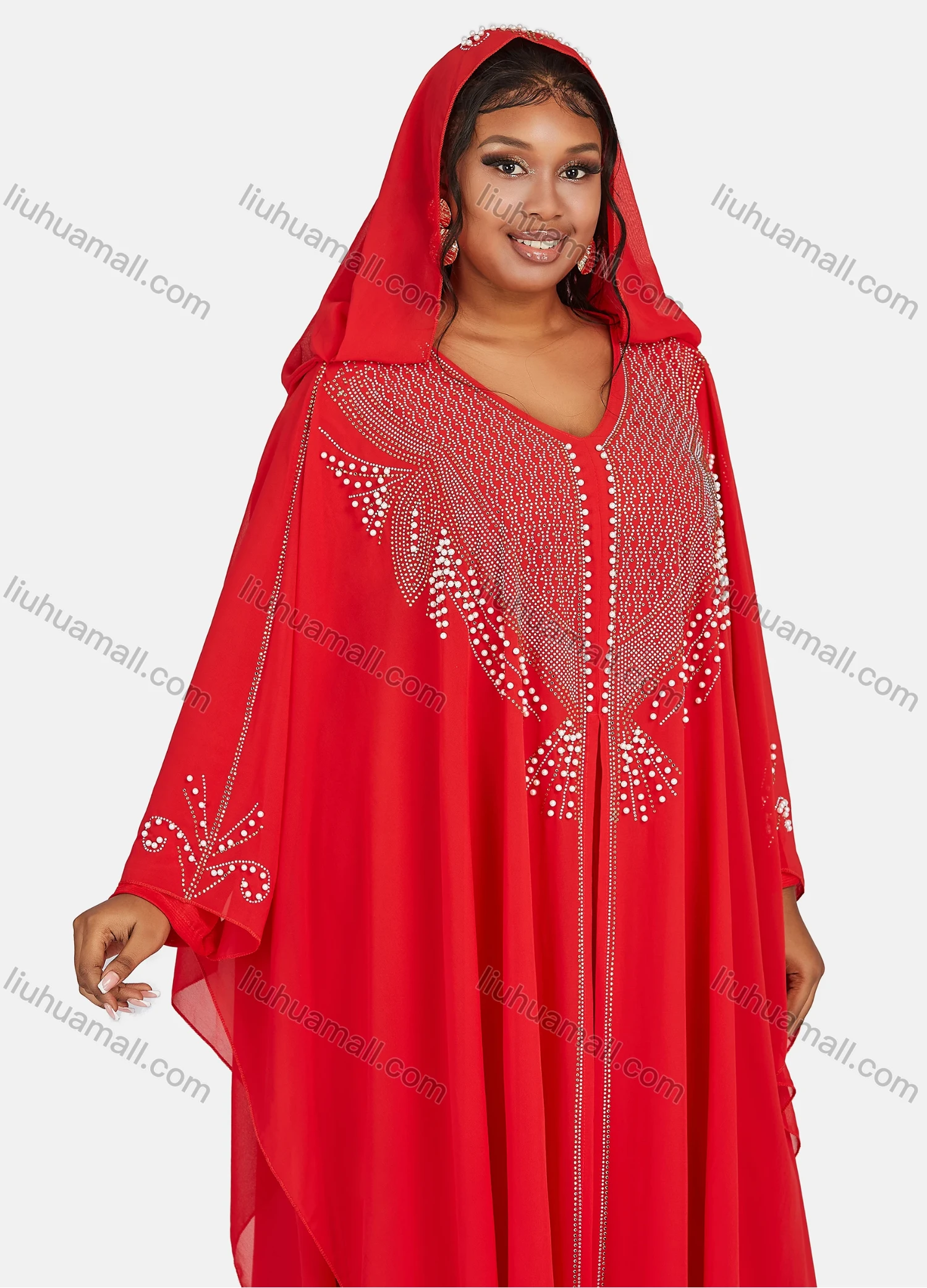 Wholesale Women's Chiffon Vintage Muslim Khimar Jellabiya Sequin Hooded Abaya Cloak - Liuhuamall