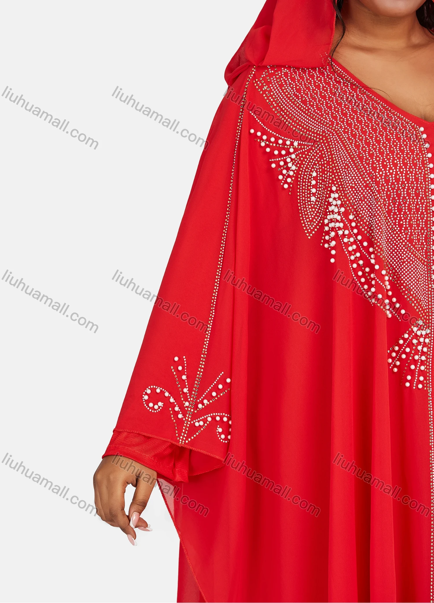 Wholesale Women's Chiffon Vintage Muslim Khimar Jellabiya Sequin Hooded Abaya Cloak - Liuhuamall