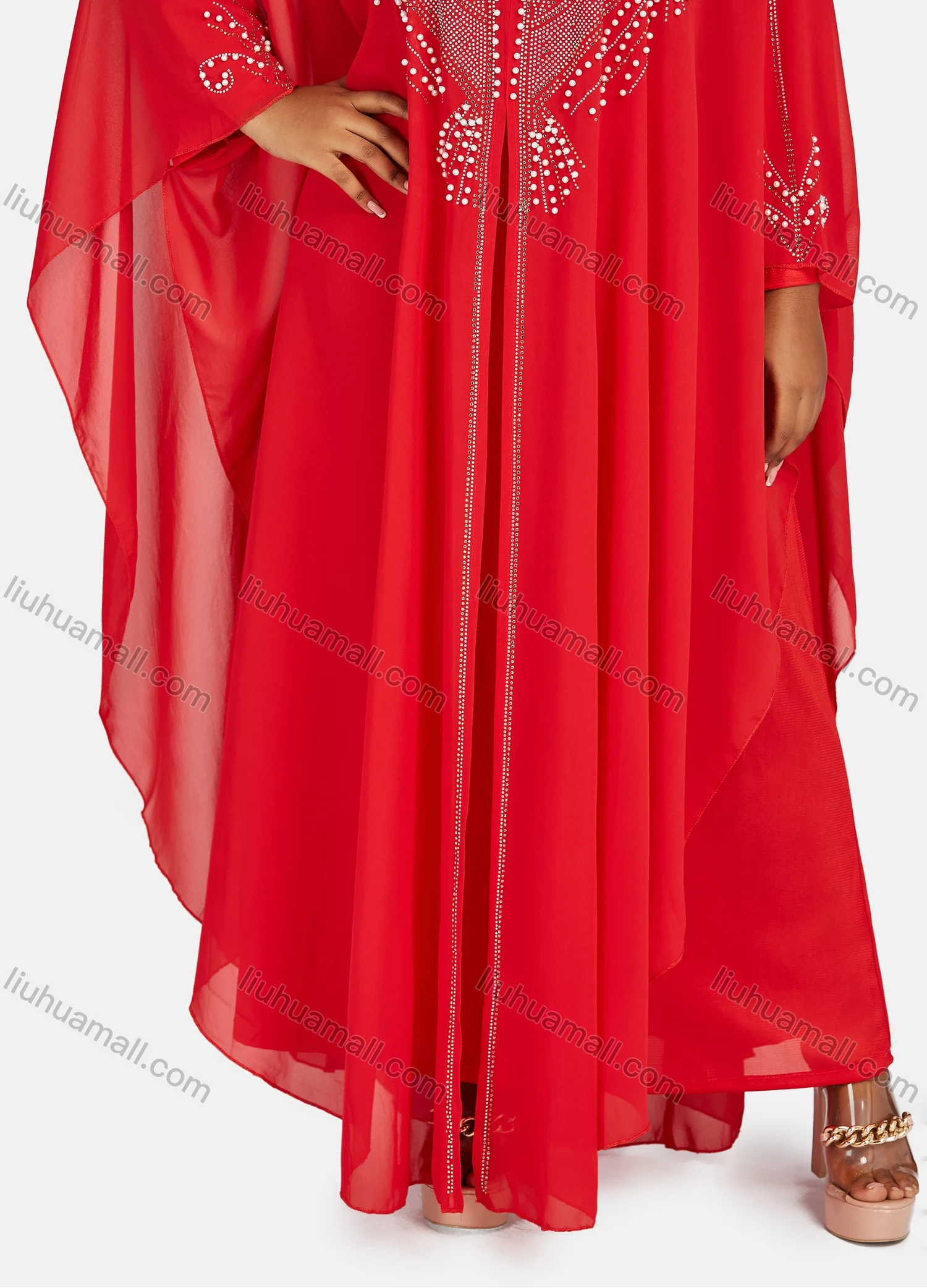 Wholesale Women's Chiffon Vintage Muslim Khimar Jellabiya Sequin Hooded Abaya Cloak - Liuhuamall