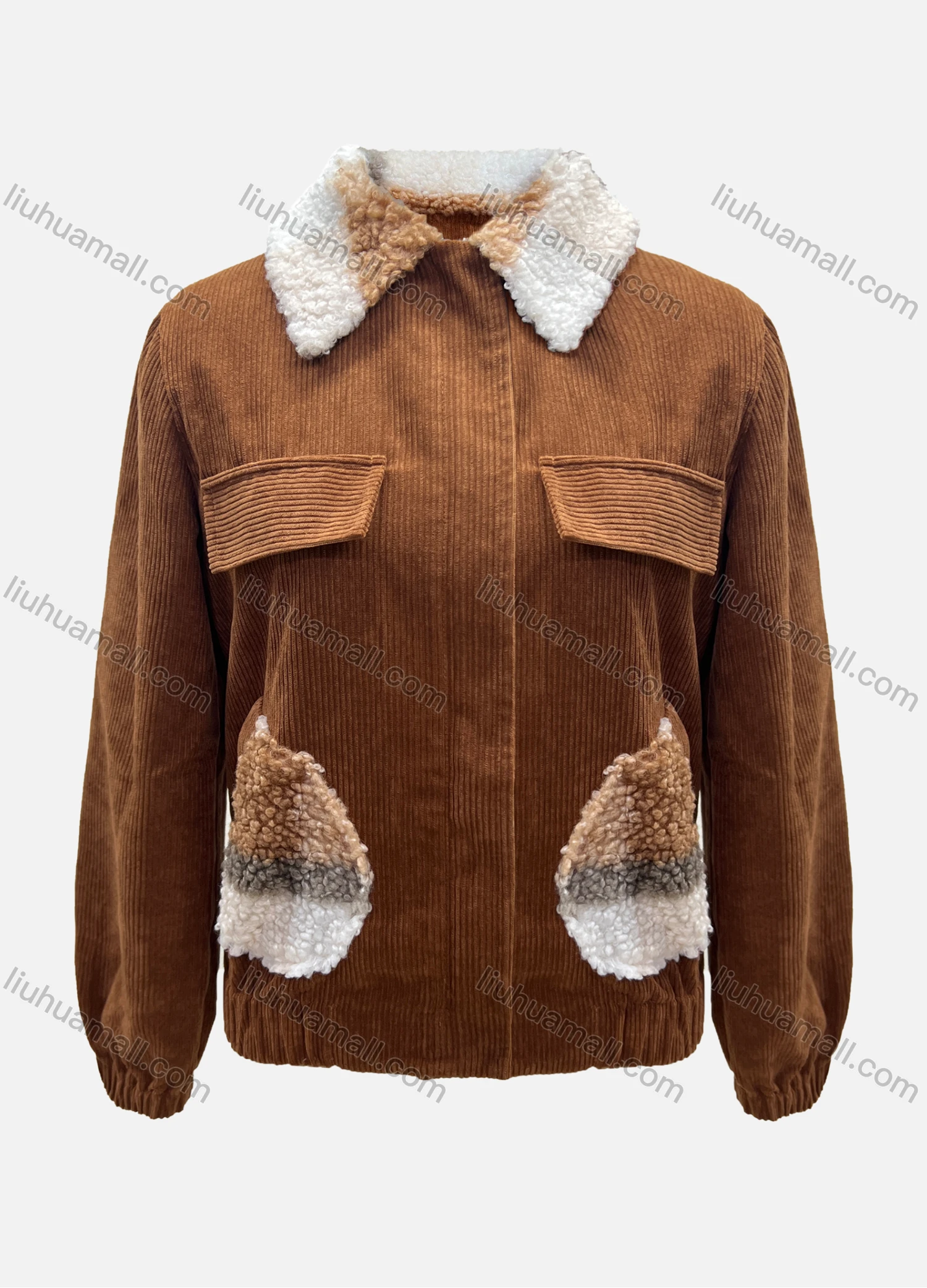 Wholesale Women's Casual Button Front Corduroy Splicing Fluff Long Sleeve Jacket - Liuhuamall