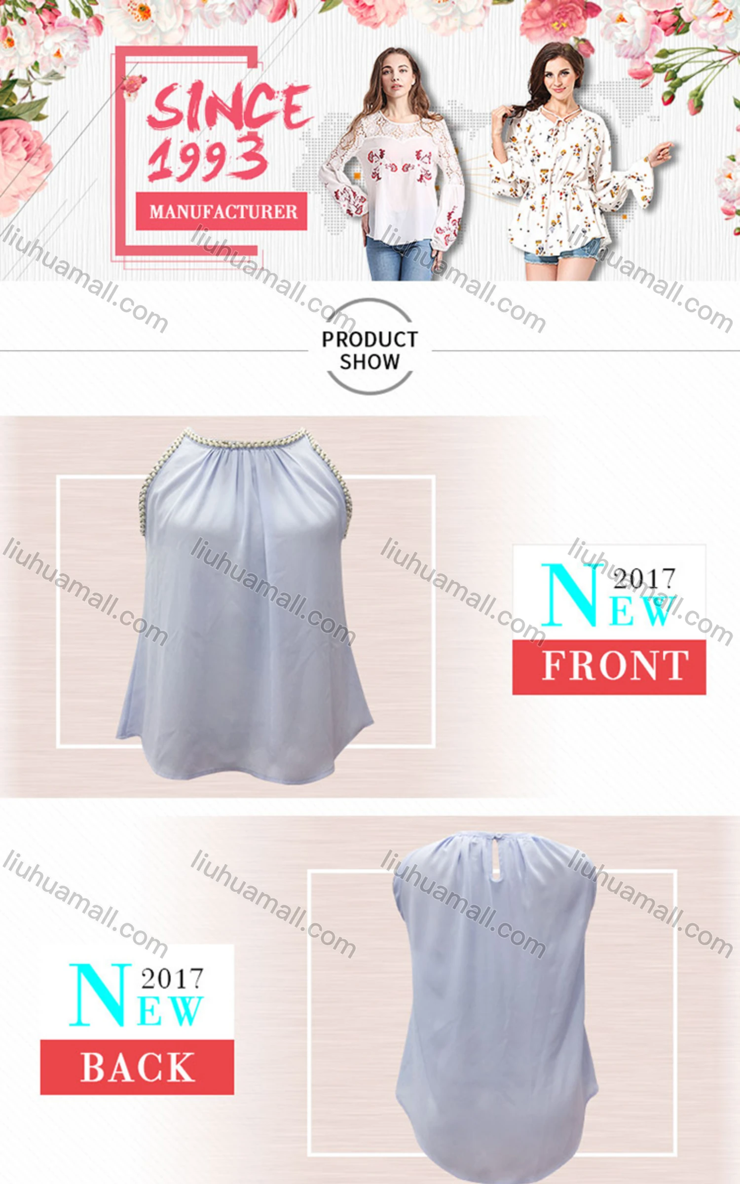 Wholesale Women's Casual Plain Round Neck Pearl Decor Keyhole Ruched Tank Top - Liuhuamall