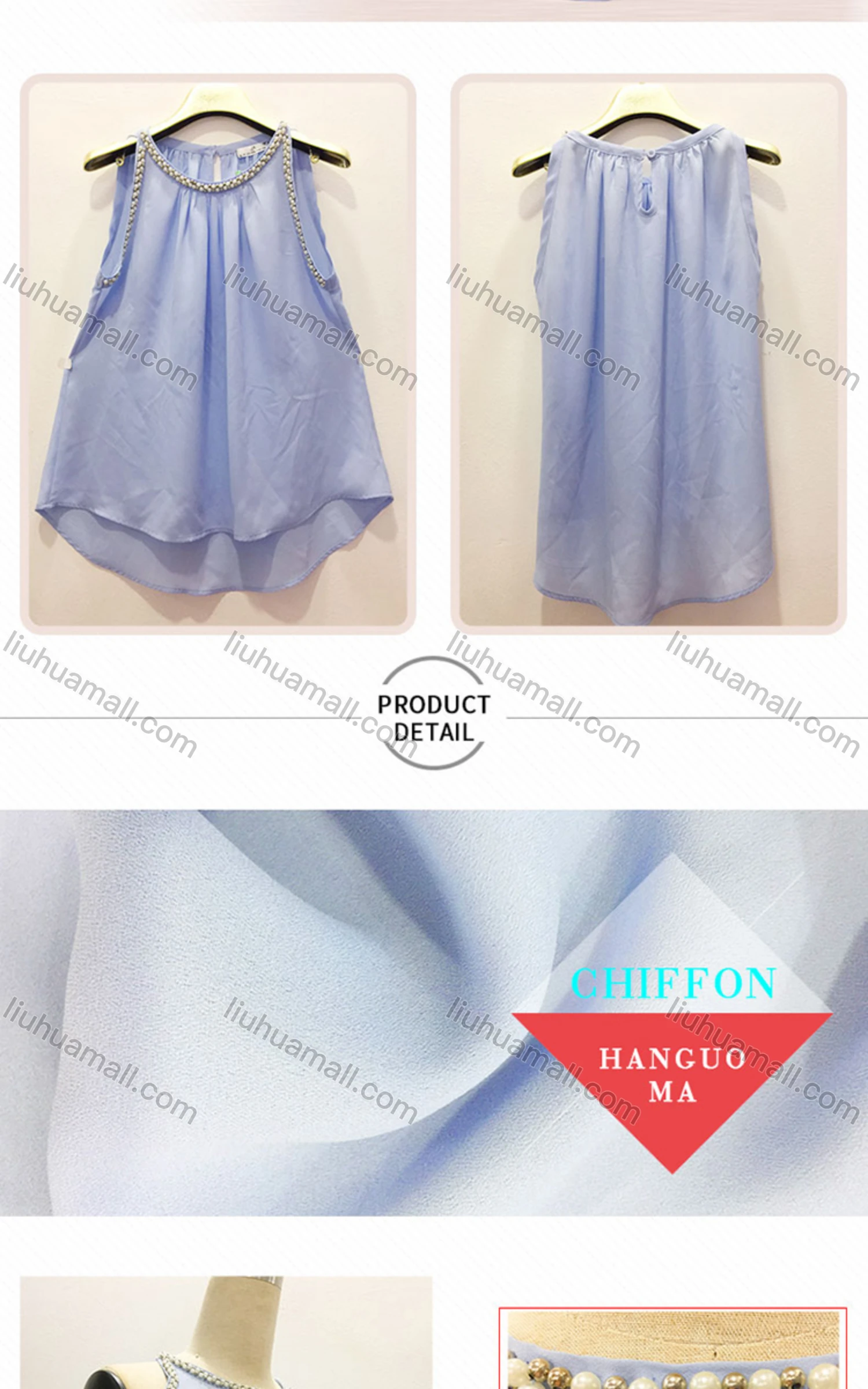 Wholesale Women's Casual Plain Round Neck Pearl Decor Keyhole Ruched Tank Top - Liuhuamall