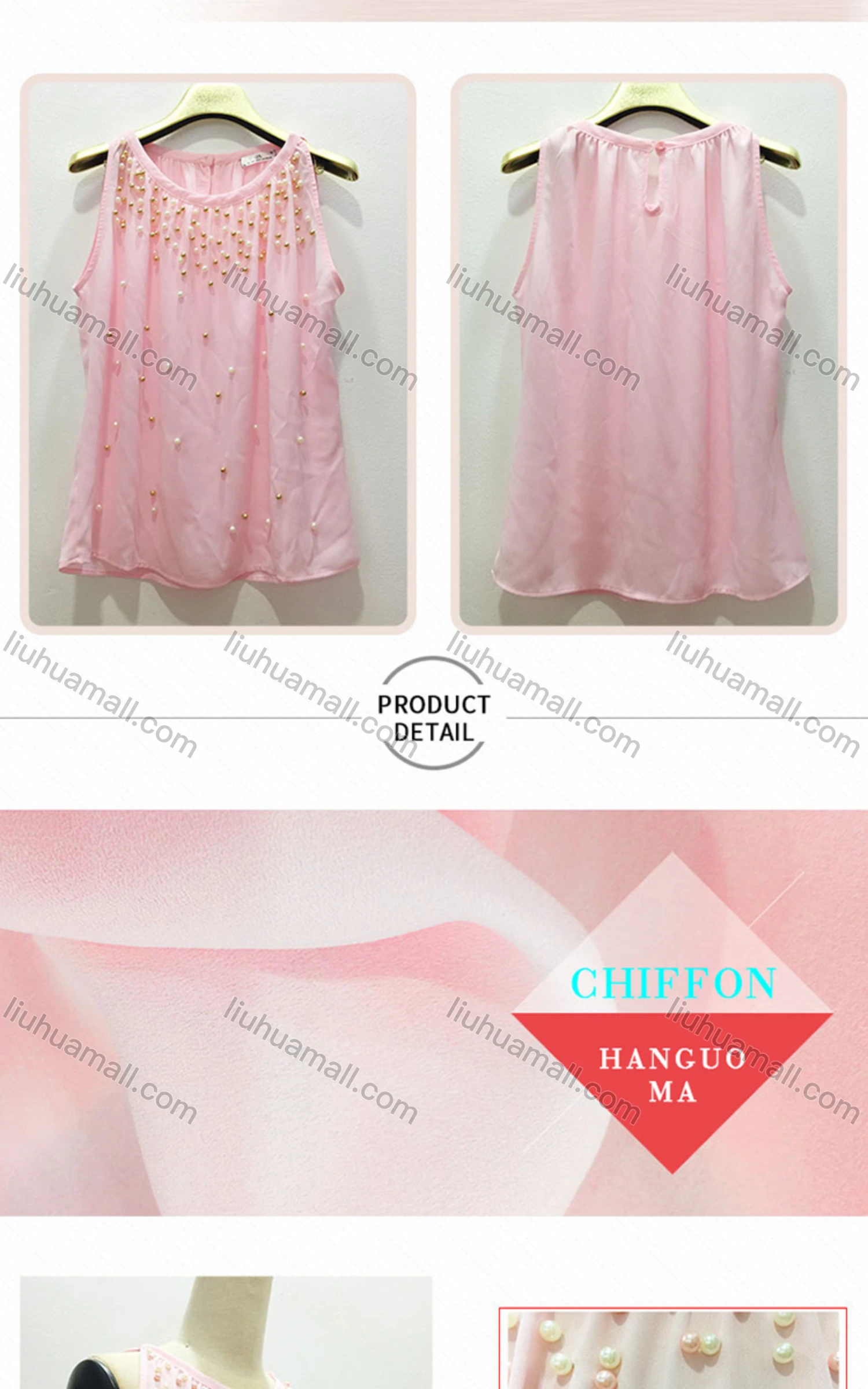 Wholesale Women's Casual Plain Round Neck Pearl Decor Keyhole Ruched Tank Top - Liuhuamall