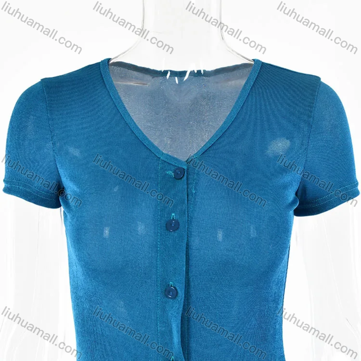 Wholesale Women's Casual Plain V Neck Button Down Short Sleeve Bodycon Maxi Dress - Liuhuamall