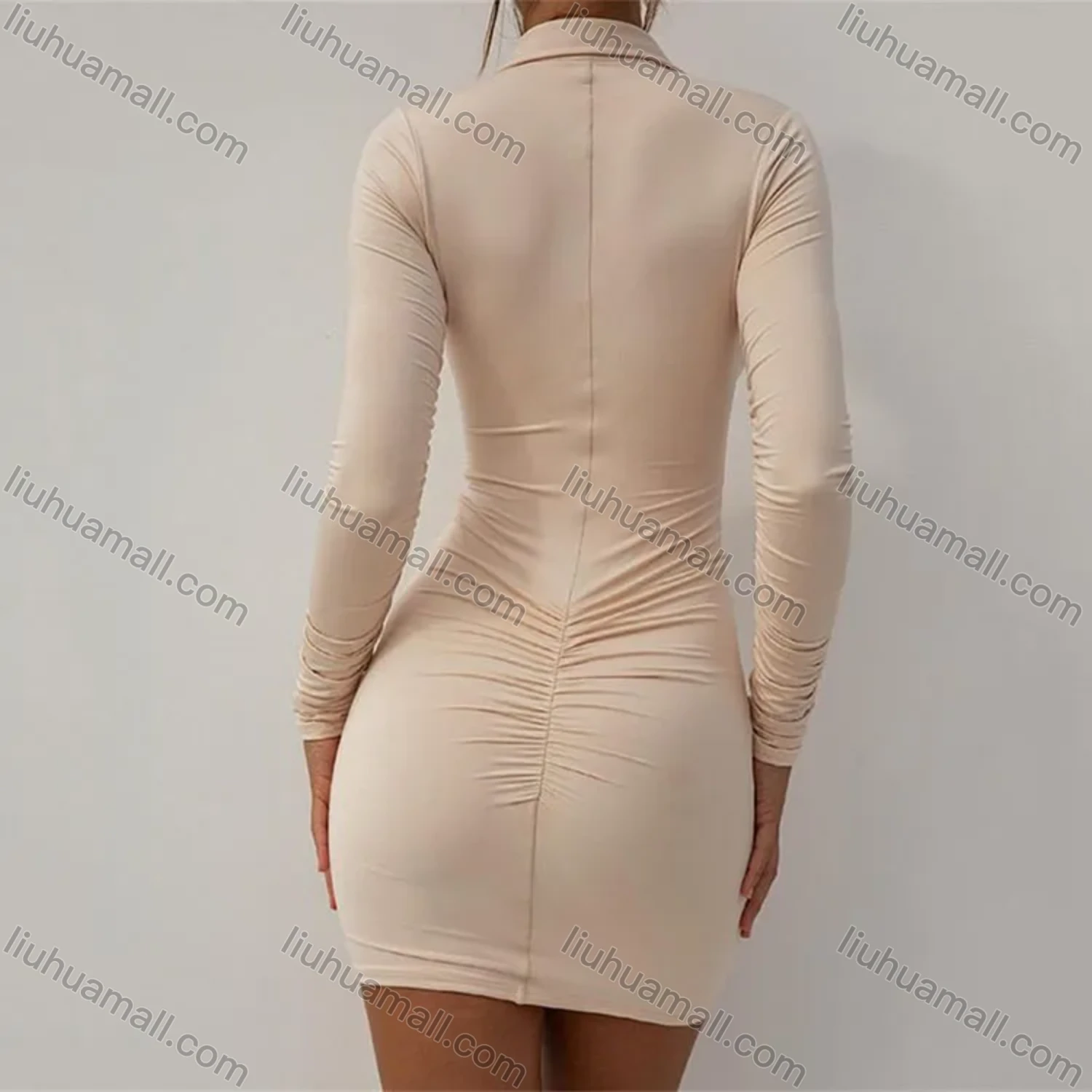 Wholesale Women's Casual Plain Button Down Long Sleeve Bodycon Short Dress - Liuhuamall