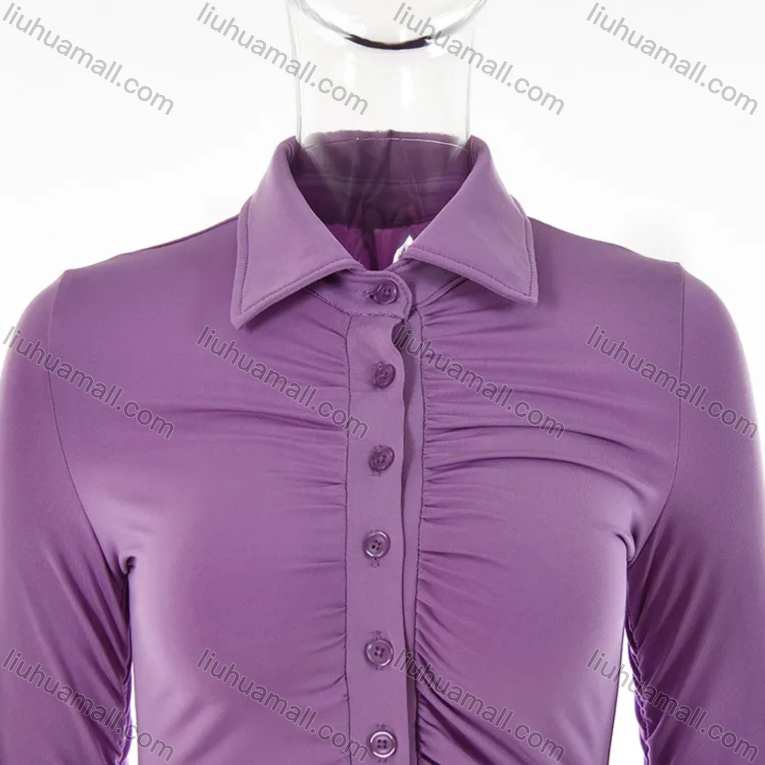 Wholesale Women's Casual Plain Button Down Long Sleeve Bodycon Short Dress - Liuhuamall